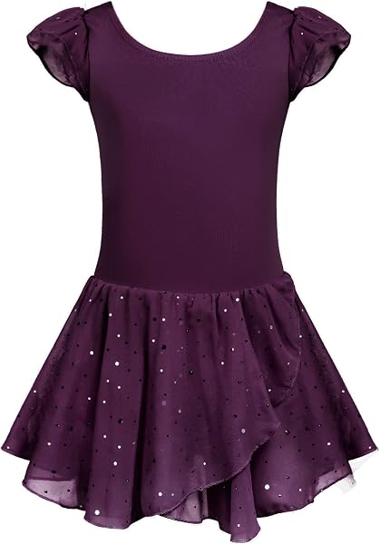 trudge Justaucorps de ballet pour fille - Manches courtes/manches longues - Coton - Justaucorps de danse avec jupe tutu - 2