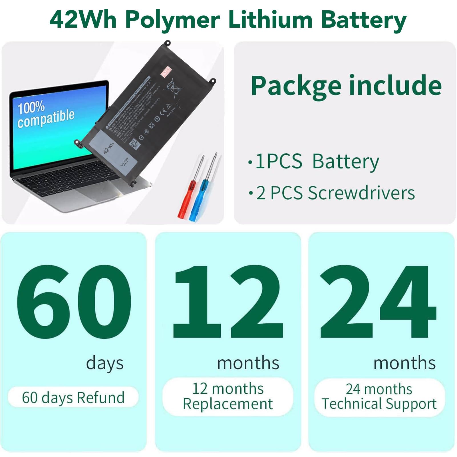 Bewinner 42Wh Laptop- für 15 3000 5000 Serie YRDD6 VM732