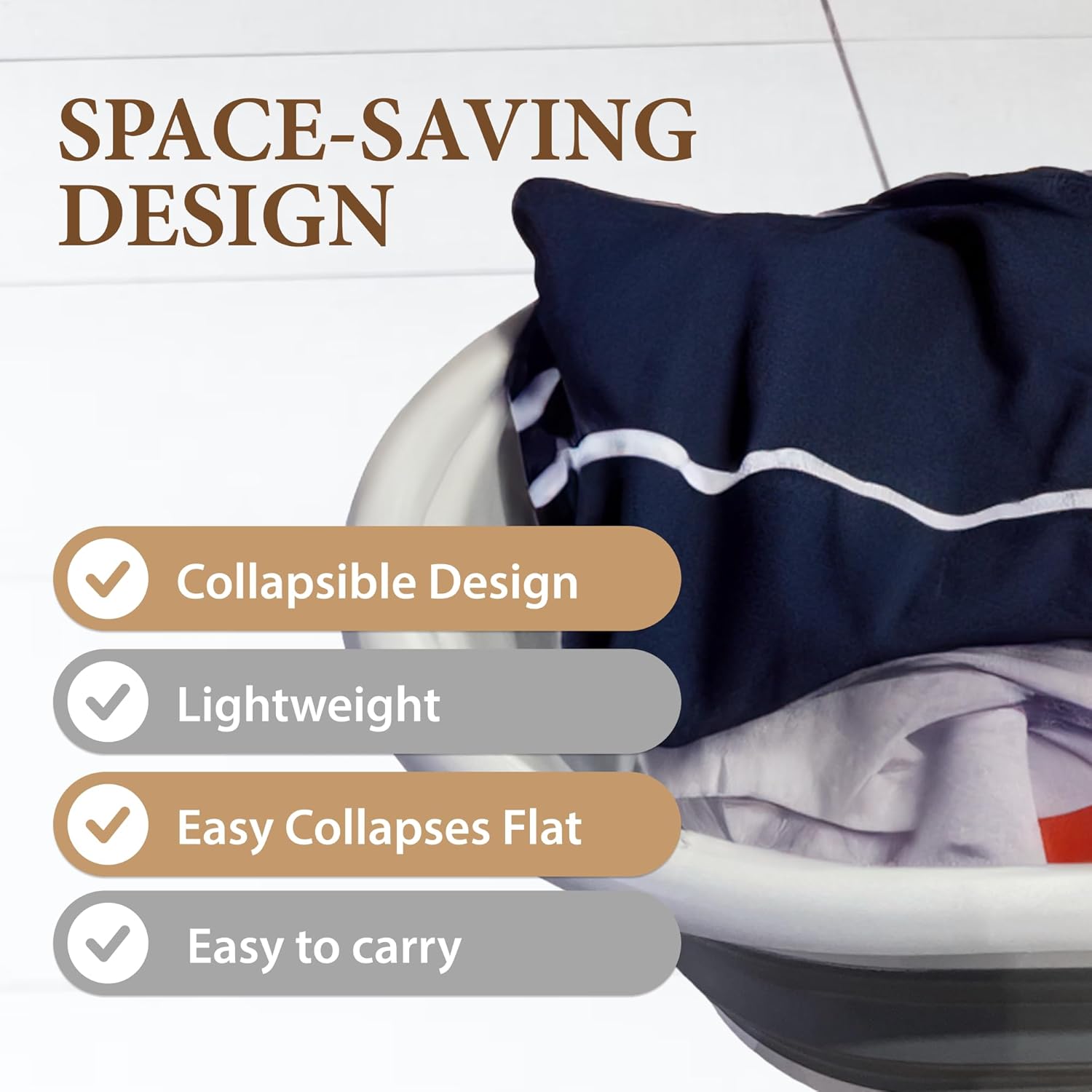 Collapsible Laundry Basket – Space-Saving, Lightweight, Compact & Durable, Oval Design for Home and Travel Use