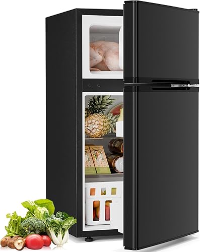 Antarctic Star Refrigerador compacto con congelador, mini refrigerador de 2 puertas, estante ajustable, refrigerador pequeño para dormitorio,