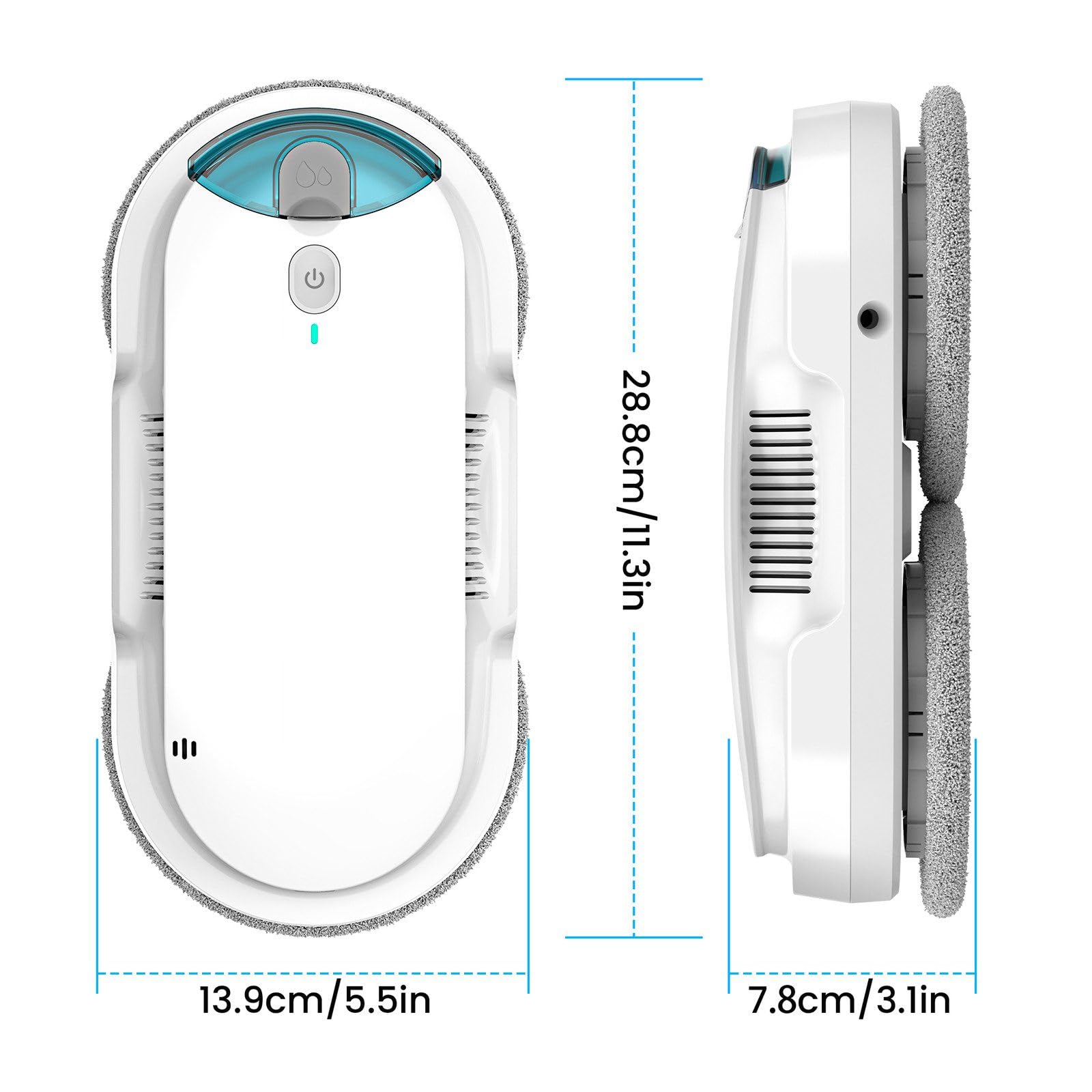 Robot Lavavetri Automatico con Spray Ultrasonico, Serbatoio da 95 ml, Aspirazione Potente, Rilevamento Bordi, Telecomando, Cavo di Sicurezza, per Finestre, Vetri, Specchi e Box Doccia