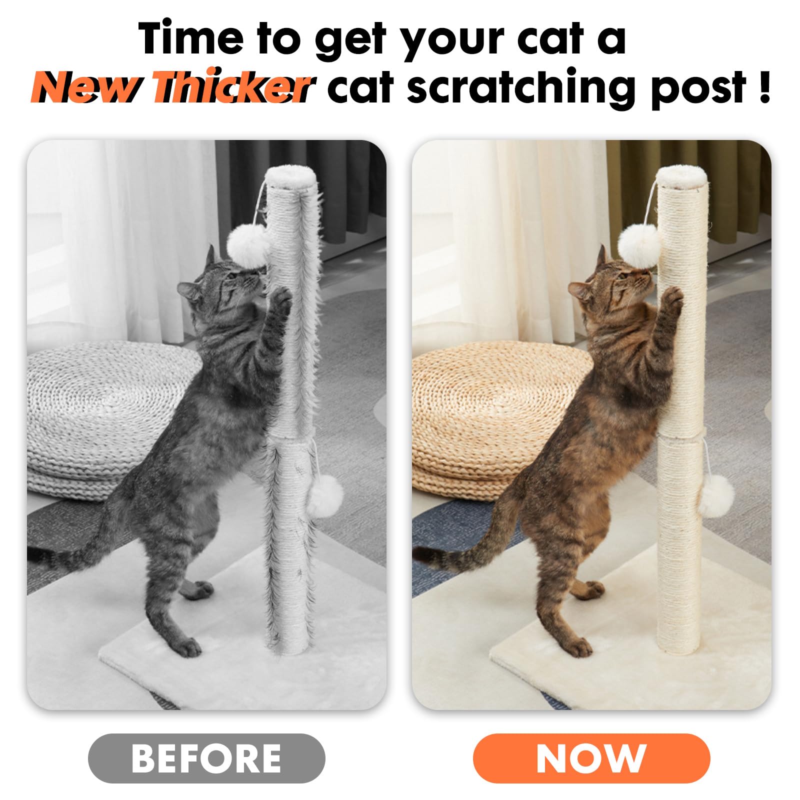 Powerking Poteau de grattoir pour Chat, avec Brosse de Massage Auto-toiletteuse, Champignon 18,9" en Corde de sisal, Griffe à gratter, Jouet interactif pour Chats d'intérieur