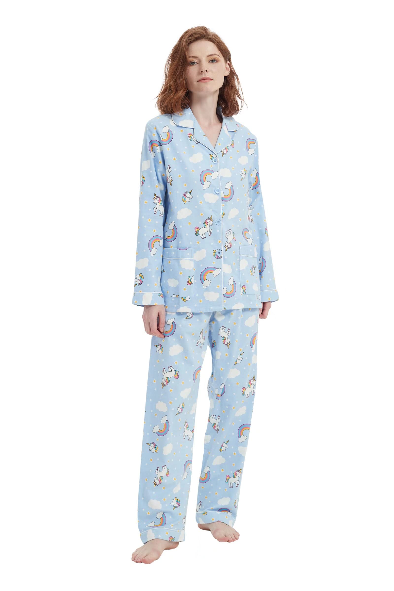 Amaxer 100% Algodón Conjunto de Pijama de Franela para Mujer Conjuntos de Pijama de Otoño e Invierno