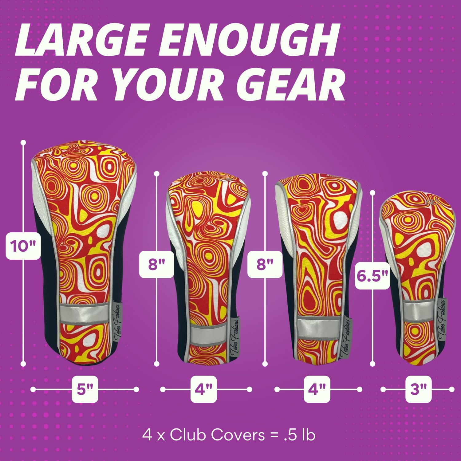 Womens Designer Golf Club Covers 4 Pack - Taboo Fashions Numbered Head Covers for Driver Woods & Hybrid - Weather/Moisture Resistant Protection (Colorful Patterns)