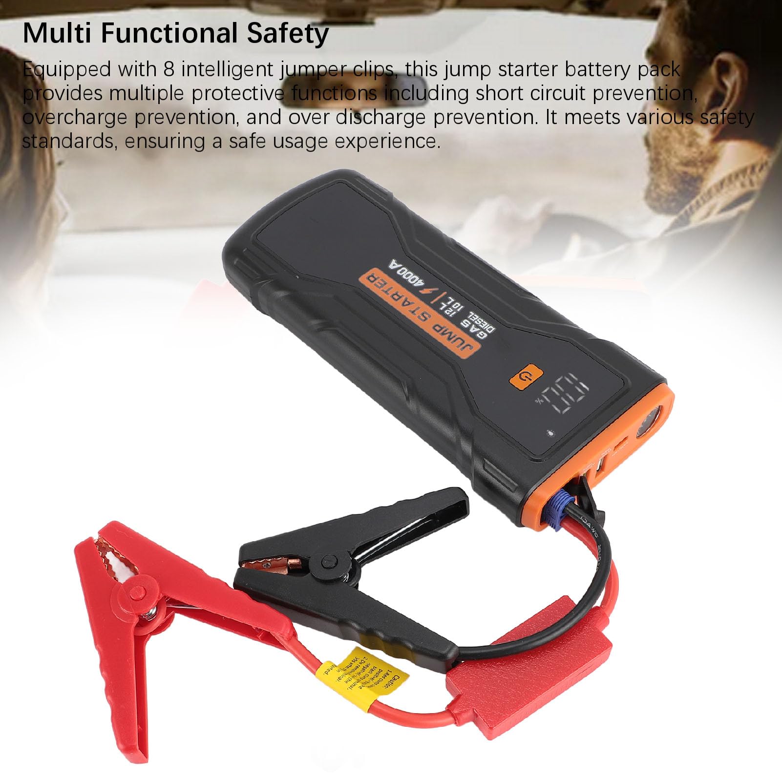 Avviatore di Emergenza per Batteria per Auto, Pacco Batteria 2000A 8000mAh 12V con Gonfiatore per Pneumatici, Custodia di Stoccaggio, Luce di Emergenza, Scatola di Emergenza