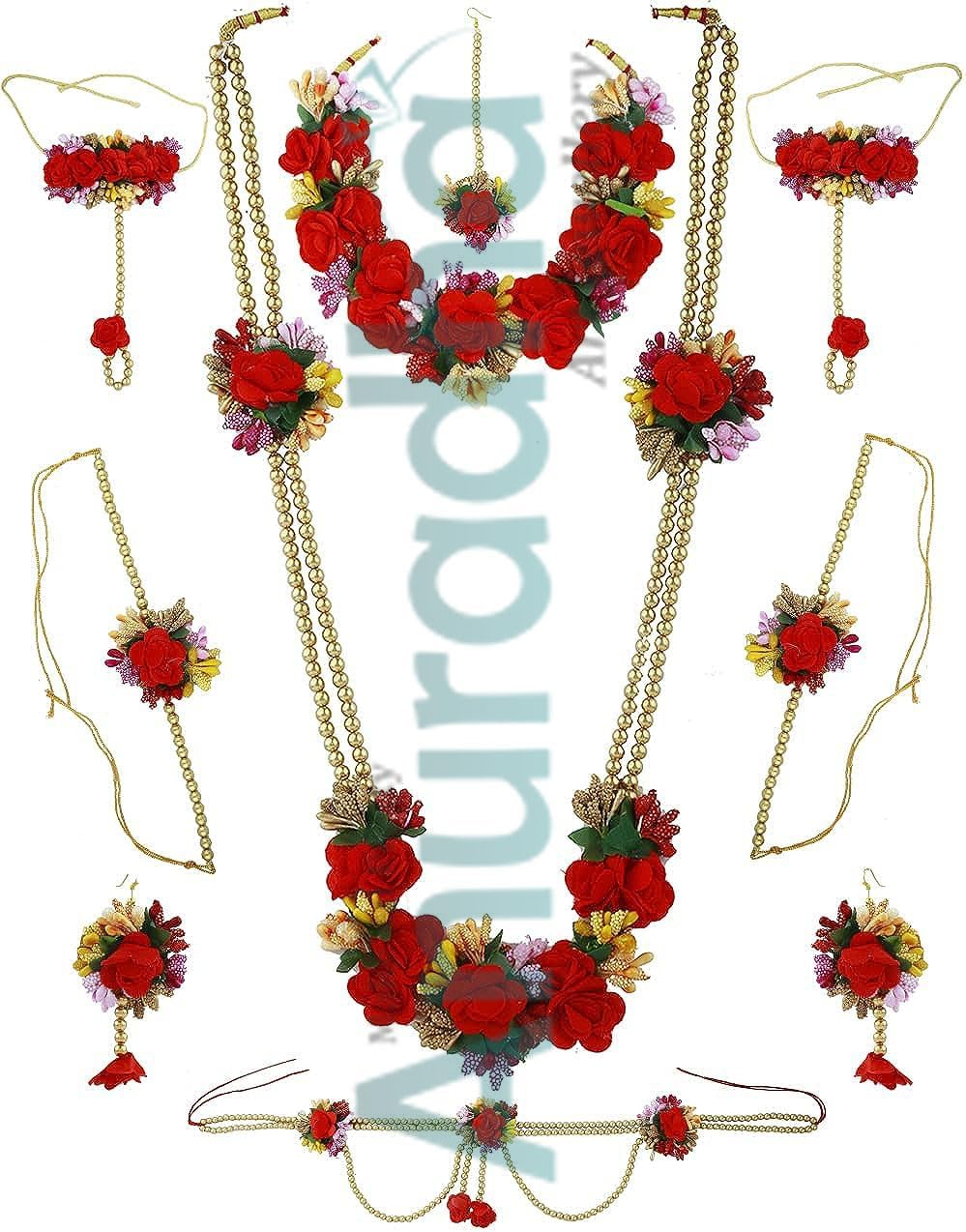 Anuradha Art Jewellery Multi Colour ificial Flower Necklace Combo Set | Baby Shower Set | Haldi, Mehndi , Sangeet , Godbharari, Maternity Shoot , medium, Metal, Pearl