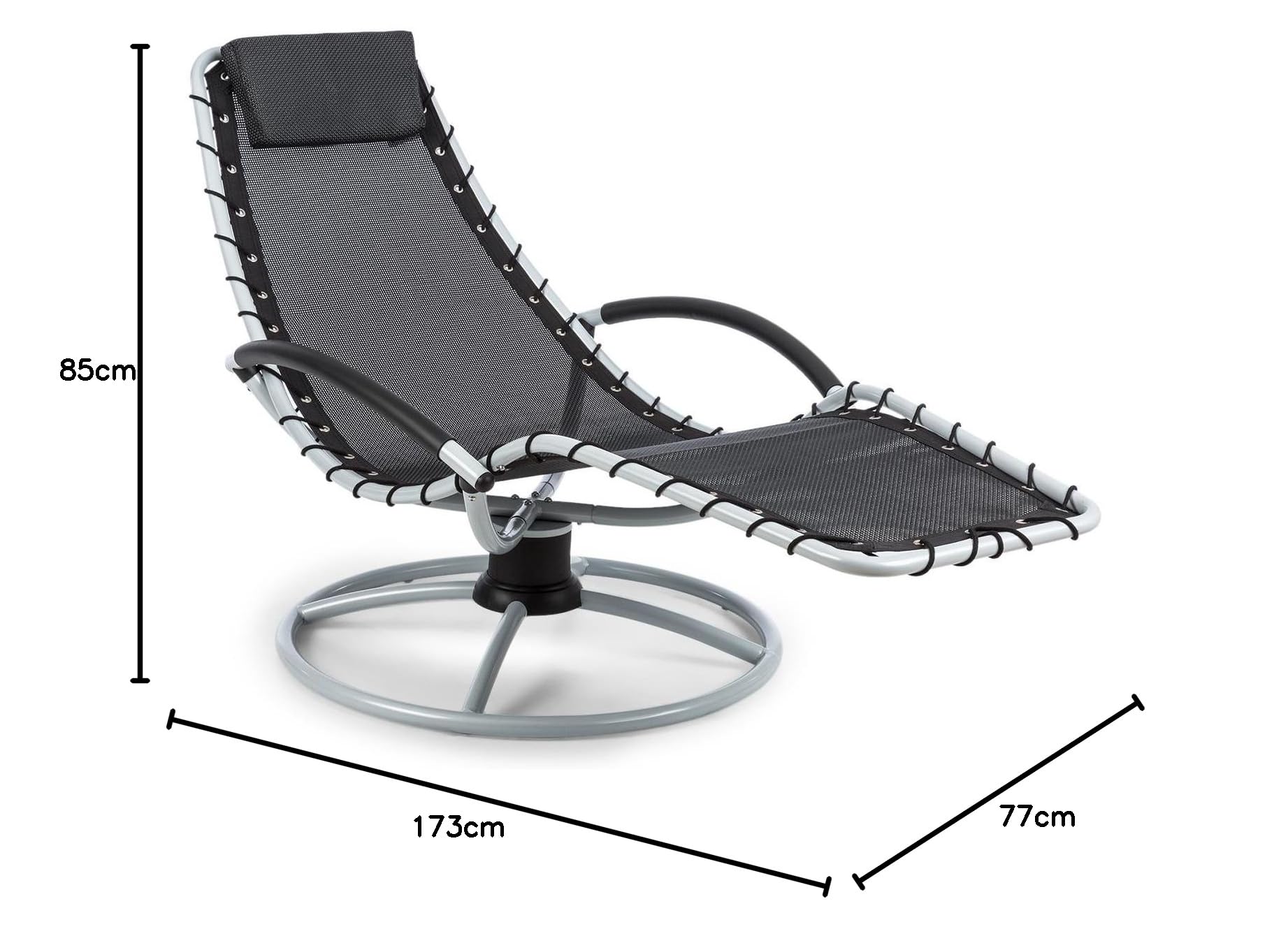 blumfeldt The Chiller - Sedia a Dondolo, Sedia da Giardino, Lettino, Sdraio, Pulizia Facile, Resistente alle Intemperie, Movimento Oscillante a 360°, ComfortMesh, Acciaio Tubolare, Nera