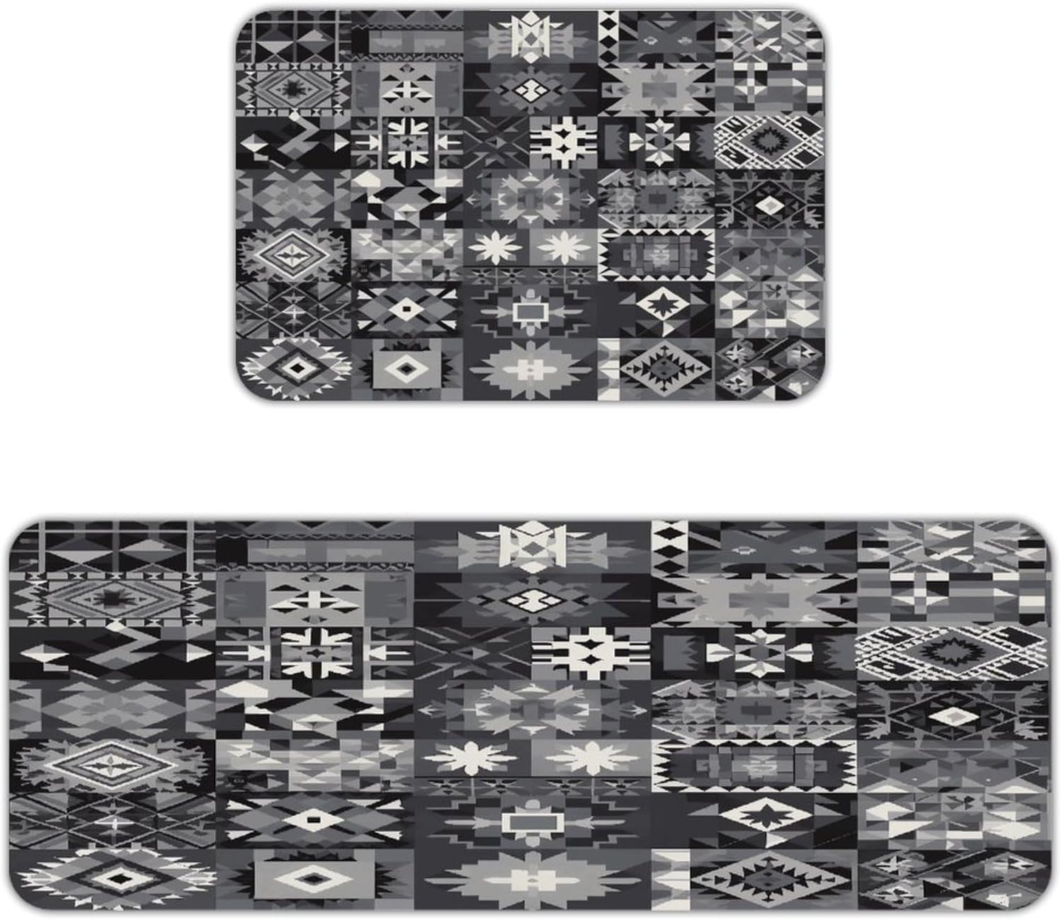 Gray Pattern Background Kitchen Mats with 2PCS Non-Slip Washable,Kitchen Rug Heavy Duty Durable, Floor Mats for Kitchen,Office,Sink,Laundry