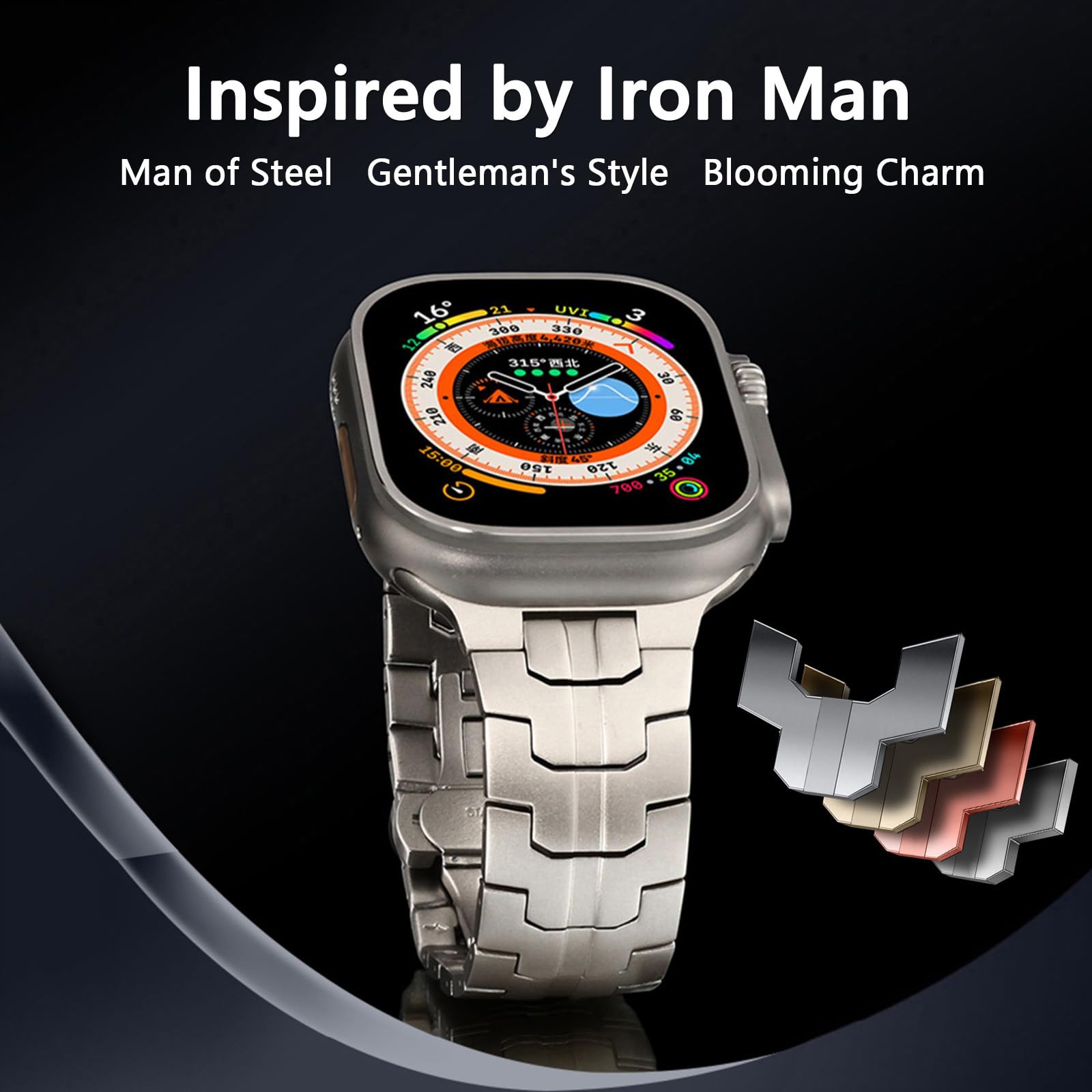 Pasek kompatybilny z Apple Watch 49 mm, 45 mm, 44 mm, 42 mm, 41 mm, 40 mm, 38 mm, ulepszona biznesowa metalowa opaska na nadgarstek ze stali nierdzewnej do iWatch SE Series 9, 8, 7, 6, 5, 4, 3,