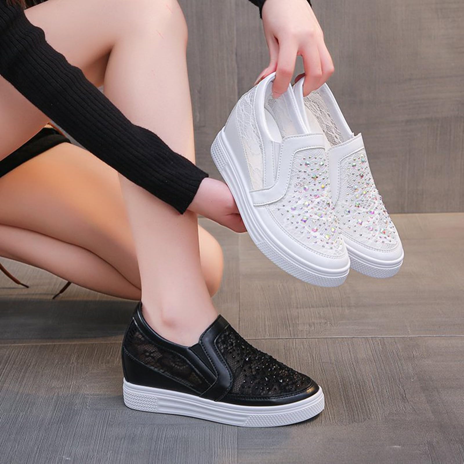Mocasines de encaje para mujer con malla que aumenta la altura