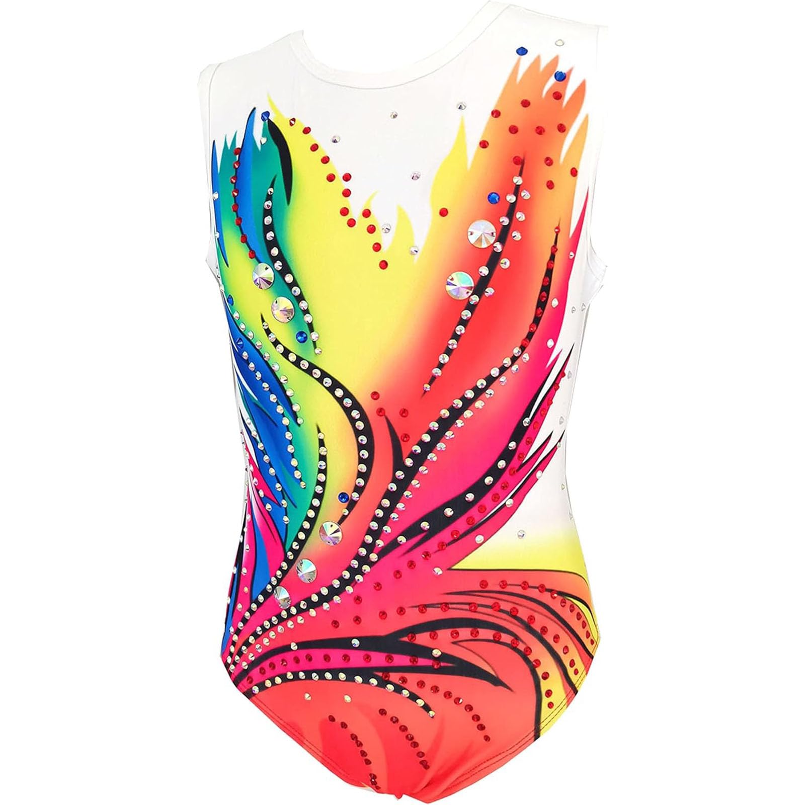 purpleq Gimnasia Rítmica Maillot de Patinaje Competición Traje de Baile Leotardos Entrenamiento Atlético Niña con Pedrería Brillante Disfraz de Bailarina Competición