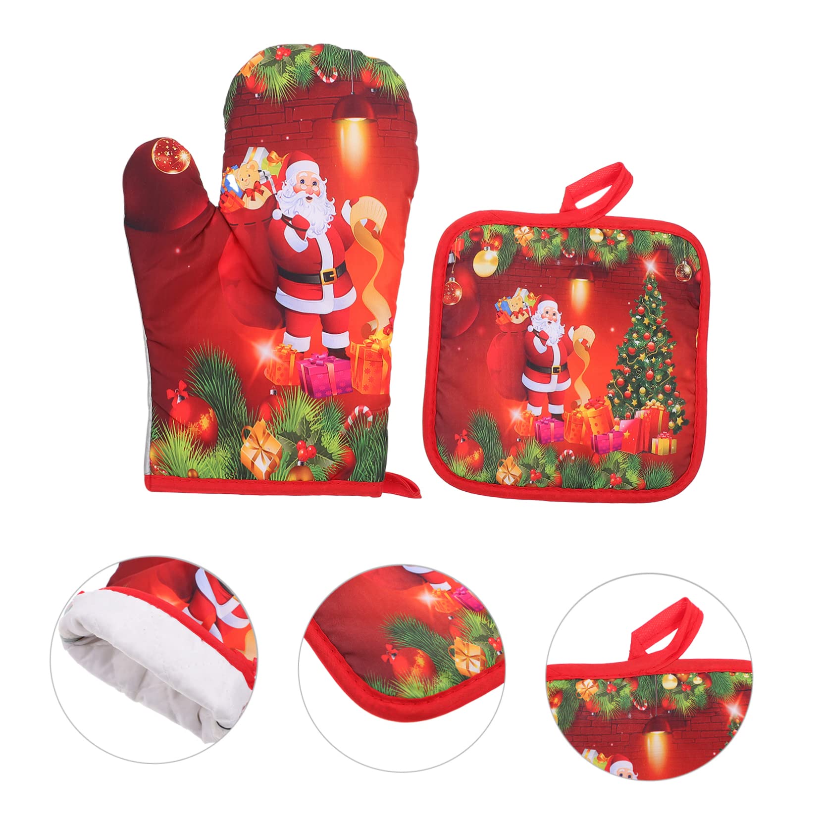 COLLBATH Guantes De Horno Resistentes Al Calor Navideños Rojos 4 Piezas De Algodón Aislamiento Térmico para Cocina y Horno, Set para Protección De Manos Hornear y Uso Microondas