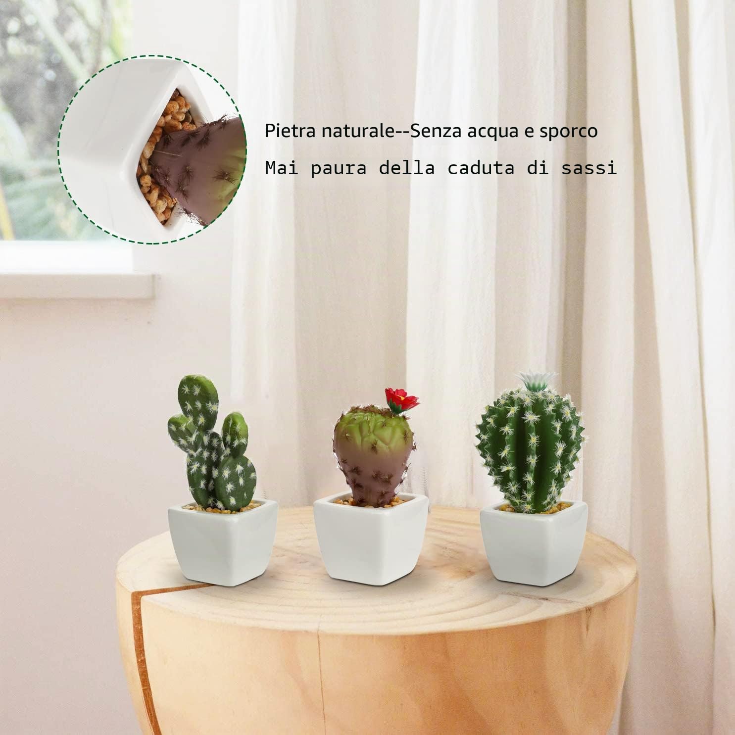 Set di 6 mini piante finte di cactus artificiali in vasi di ceramica bianca assortiti piante grasse artificiali decorative cactus finti per cucina, bagno, scrivania, libreria, decorazione per interni
