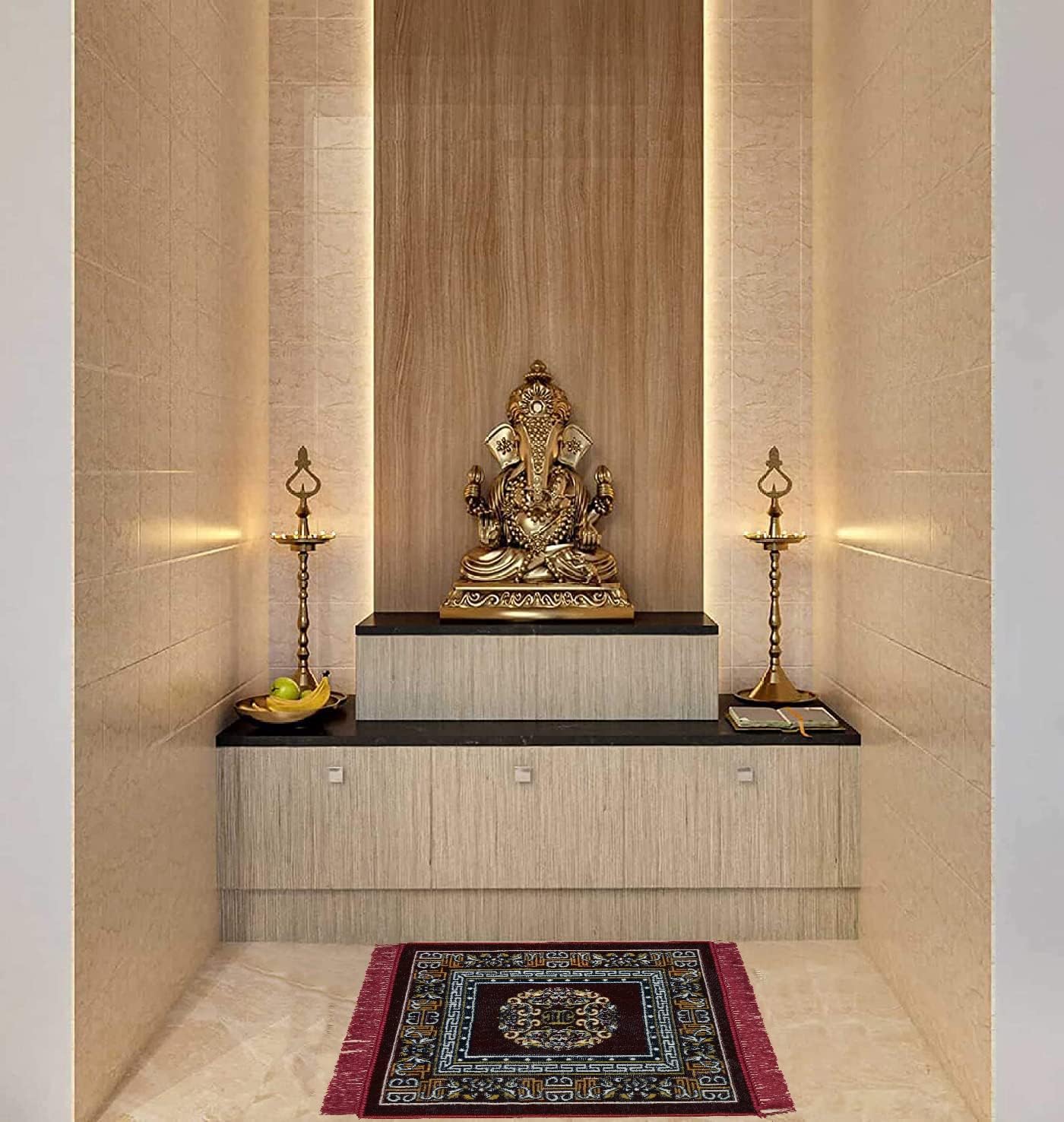 Prayer Mat/Aasan/Puja Mat/Meditation Mat/Multipurpose Velvet Rug Mats [Size: 2ft X 2ft] (Pack of 1) (RED)-image-26