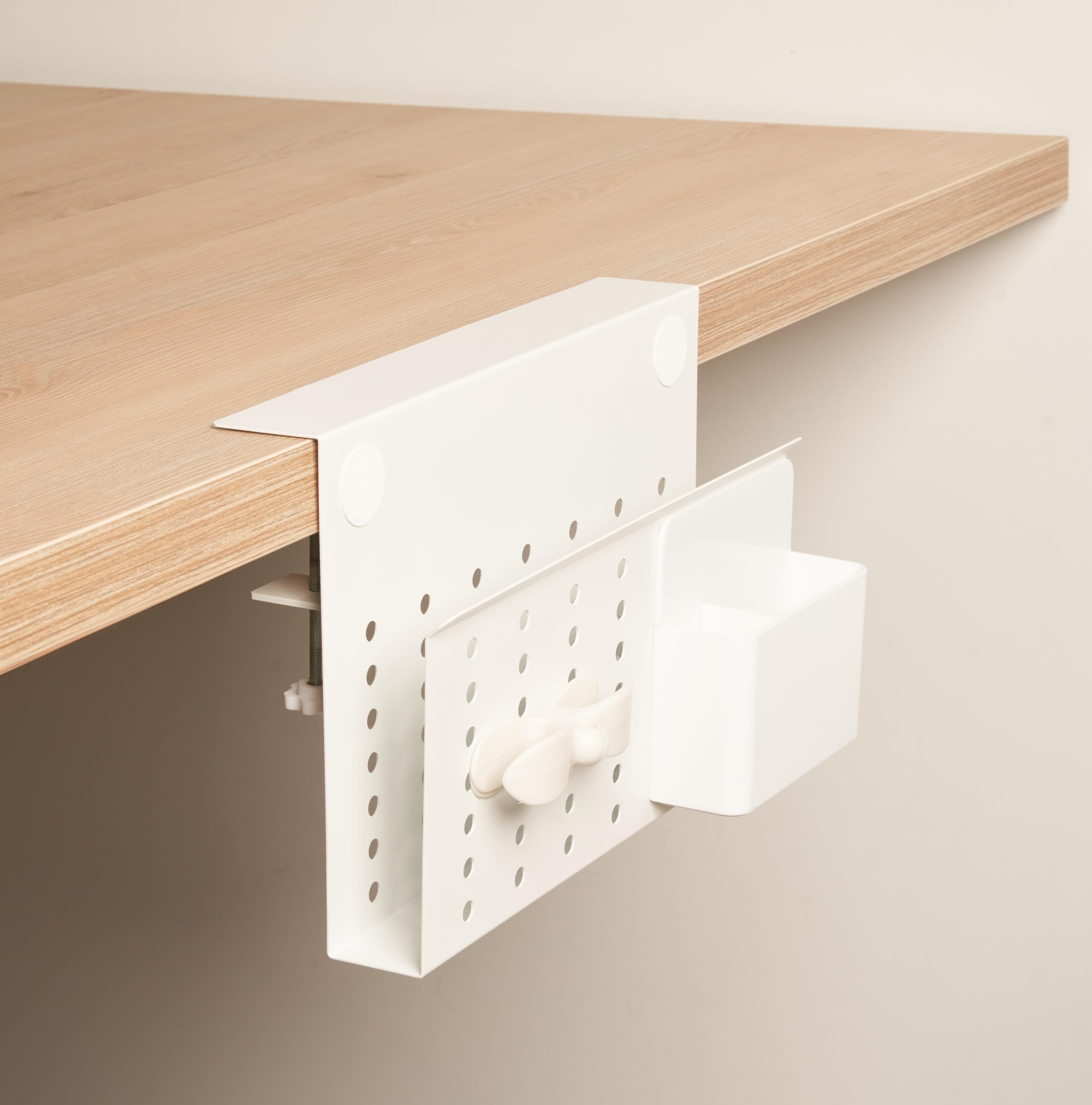 GAROODLaptop Side Storage Vertical Stand Under Desk top Storage Clamp On Desktop Shelf Hanging Desk Organizer Computer Mount Side Table Organizer Caddy Book Caddy - One Tier White