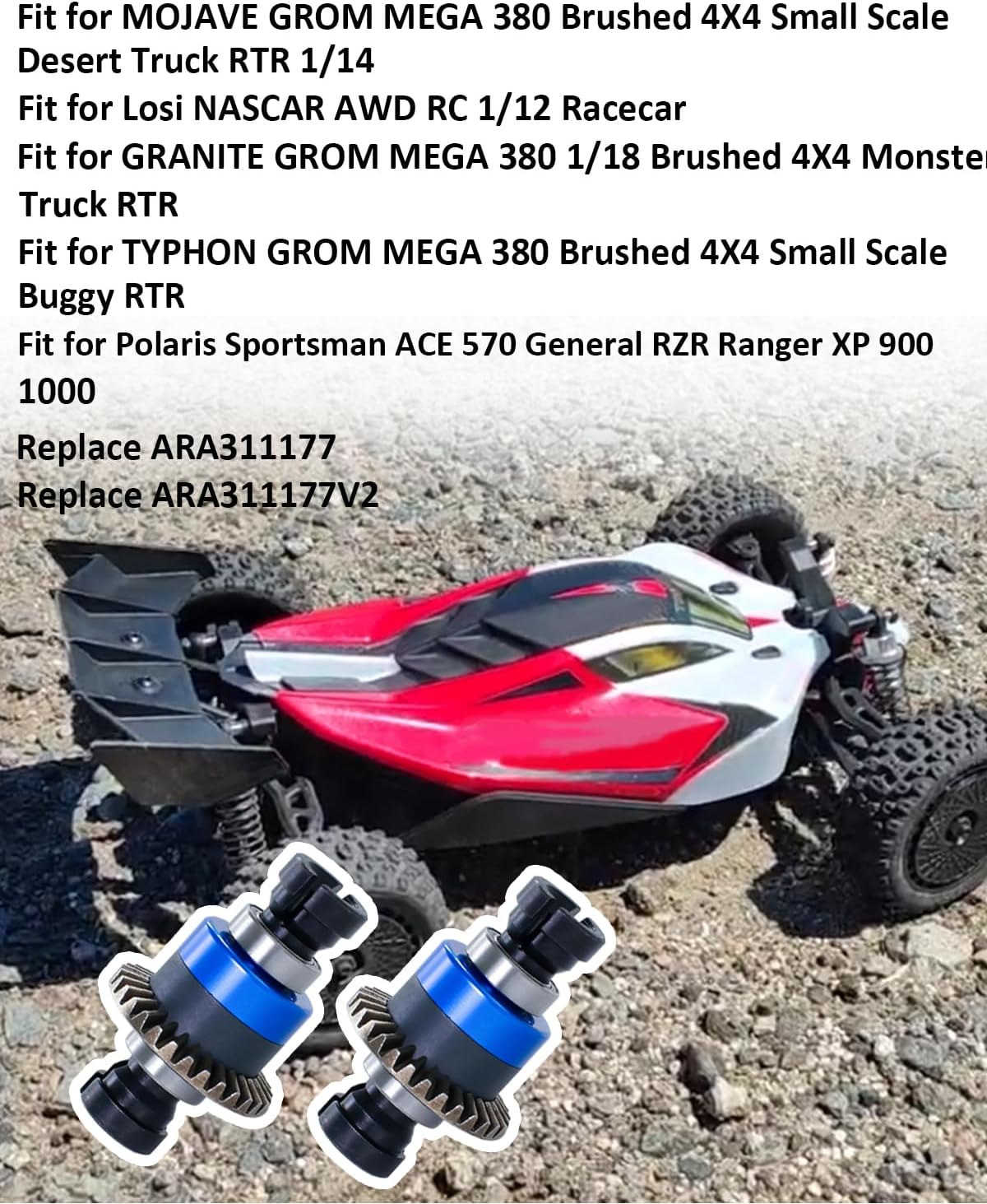 Upgraded Aluminum Alloy Steel Assembled Differential 30T 0.8Mod V2 Fit for 1/18 ARRMA GROM Typhon Granite GROM Mini Mojave GROM 2S RC Cars, 2Pcs (Blue)