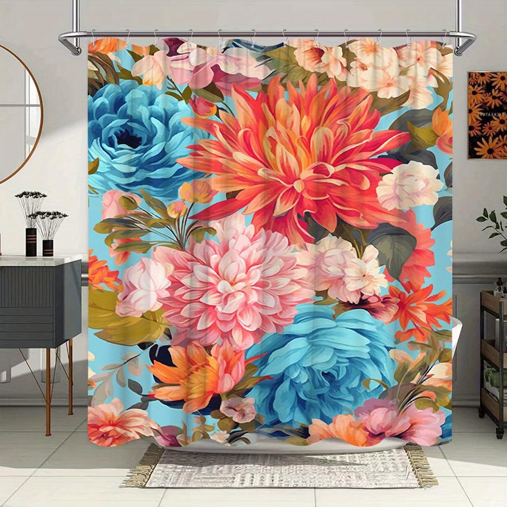 GLWDMB 1 Piece 120x180CM Colorful Floral Printed Shower Curtain With Hook, Polyester, for Windows And Walls, Bathtub, Bathroom, Machine Washable, All Season Universal