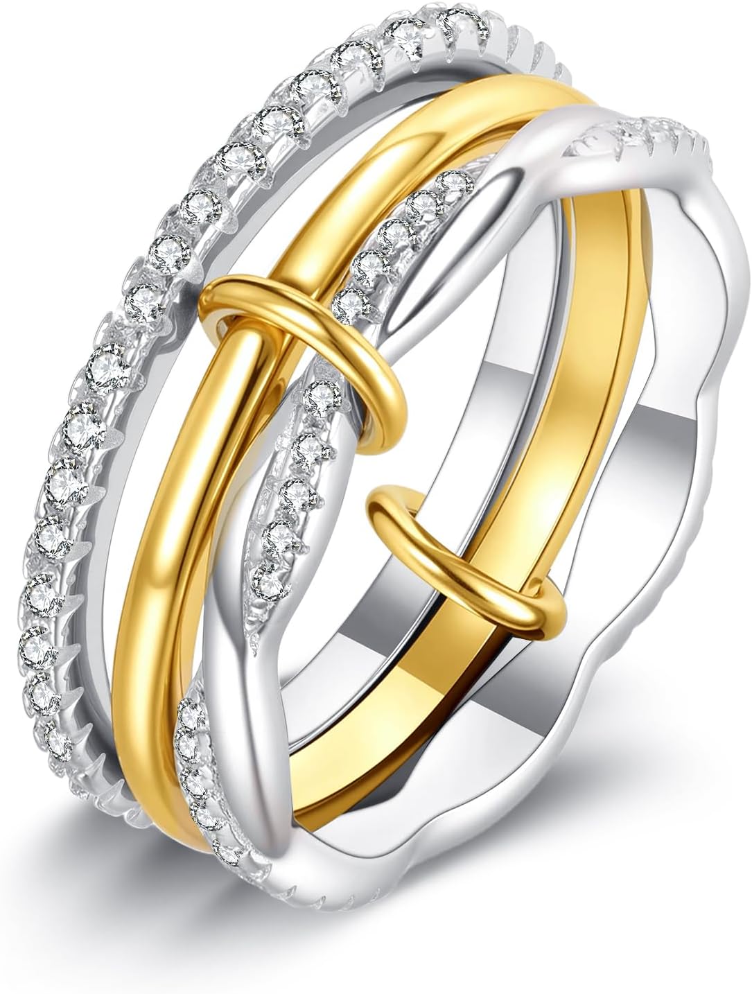Stacking Rings 925 Sterling Silver Interlocking Stackable Rings for Women Silvery Golden Stack Ring with CZ Jewelry Gifts