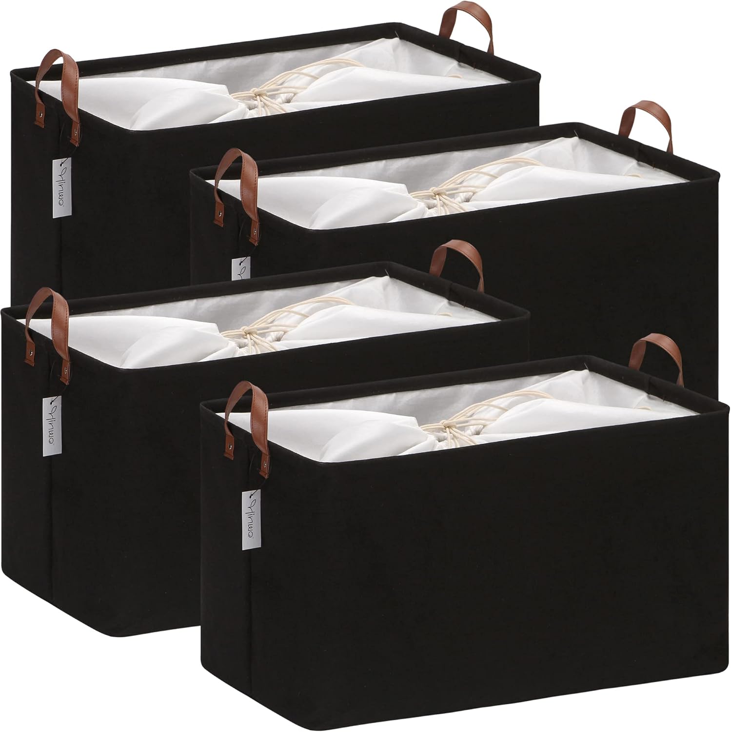 Hinwo 70L Extra Large Storage Bins, 4-Pack Closet Organizers and Storage, Foldable Clothes Storage Baskets with Handles, Containers for Clothing, Blanket, Comforters, Toys, Bedding (Black)