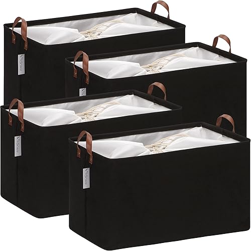 Hinwo Contenedores de almacenamiento extra grandes de 70 L, paquete de 4 organizadores y almacenamiento de ropa, canastas plegables con asas,