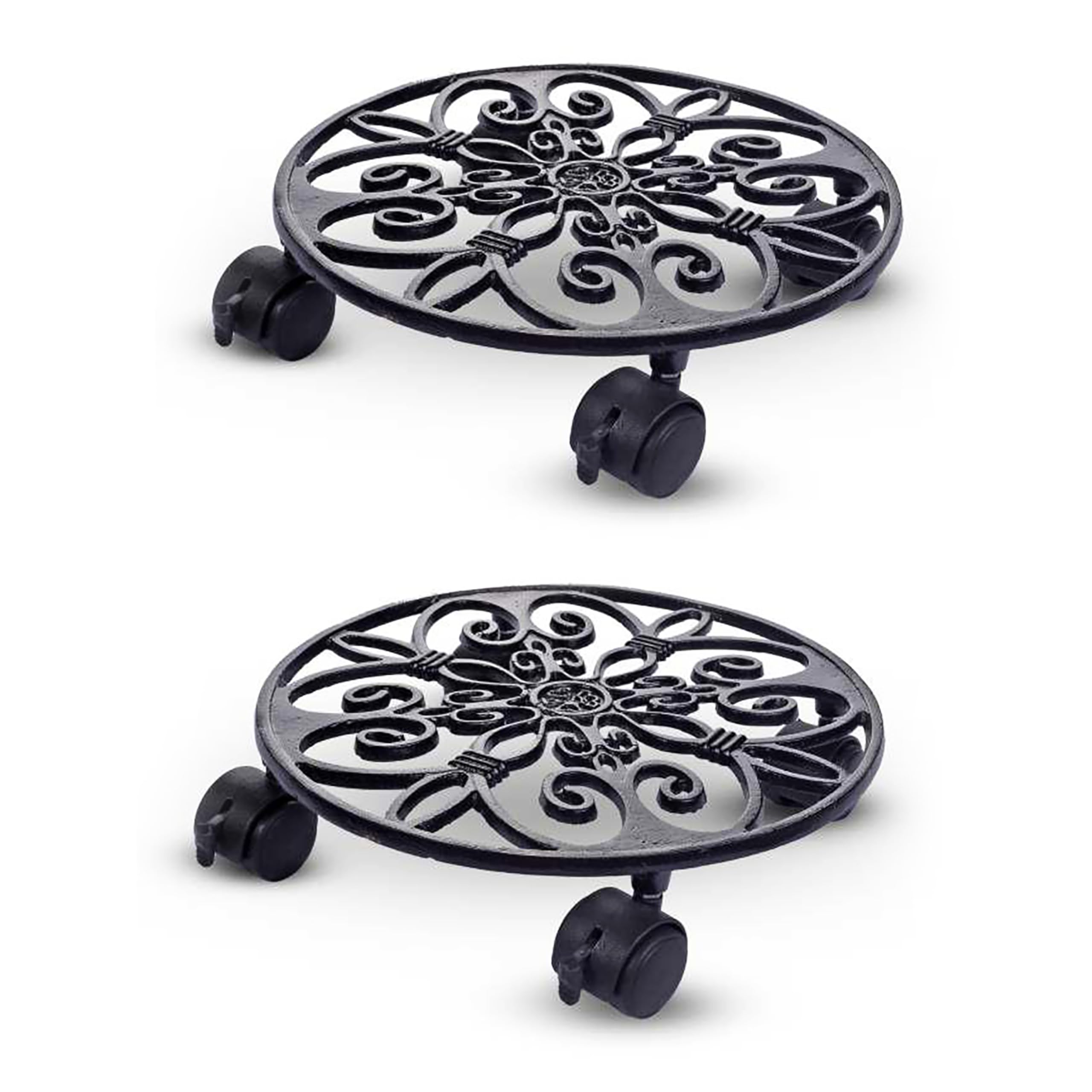 Sharpex Pack of 2 Metal Caddy Iron Dolly on Round Rack Rustproof Sturdy Potted Indoor Outdoor Plant Stand/Trolley With Locking Wheels for Balcony, Living Room, Home and Garden (Black)-image-44
