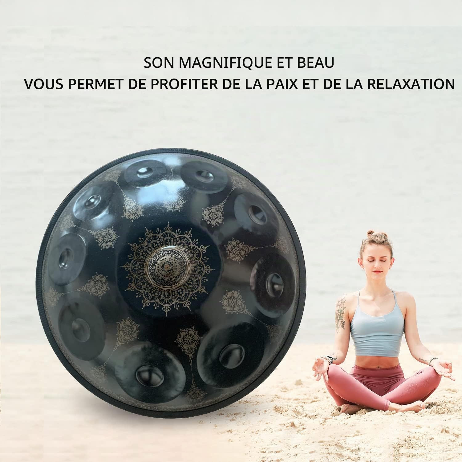 10 Notes 22 Pouces Handpan, D-Minor 432 Hz Instrument de Percussion de Tambour en Acier, Performance Musicale Mandala Cadeau d'Instrument de Musique de Guérison Fait à la Main