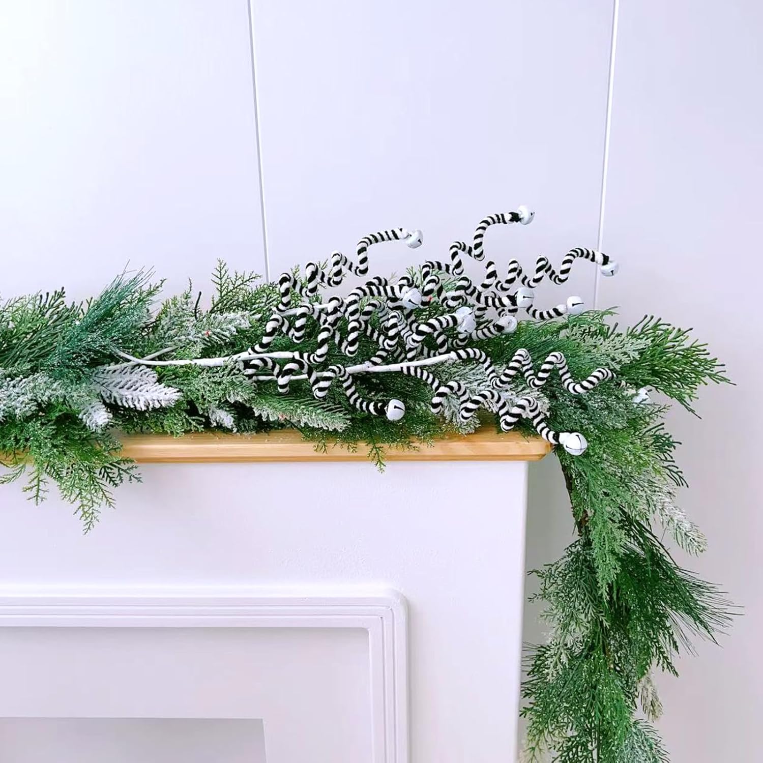 6個 クリスマス ブラック ホワイト ツイスト キャンディケーン ピック クリスマスツリートッパー用 ブラック ホワイト ピック ス