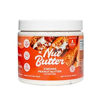 Rainbow Nut Butter, Smores Peanut Butter, Spread, Treat, Snack, Dessert, Gluten Free Graham Crackers, Marshmallow Creme, Milk Chocolate Chips, High Protein Flavored Nut Butter, 16 oz Jar.