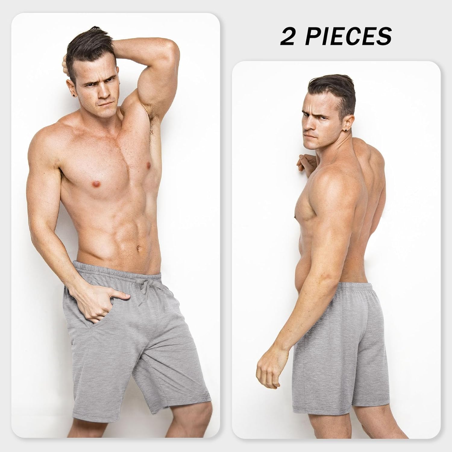 Mens Pajama Shorts, Mens Sleep Shorts Lounge Soft Comfy Pj Bottom Sleeping Pants Breathable Summer Modal Sleepwear(2 Packs) - Image 2