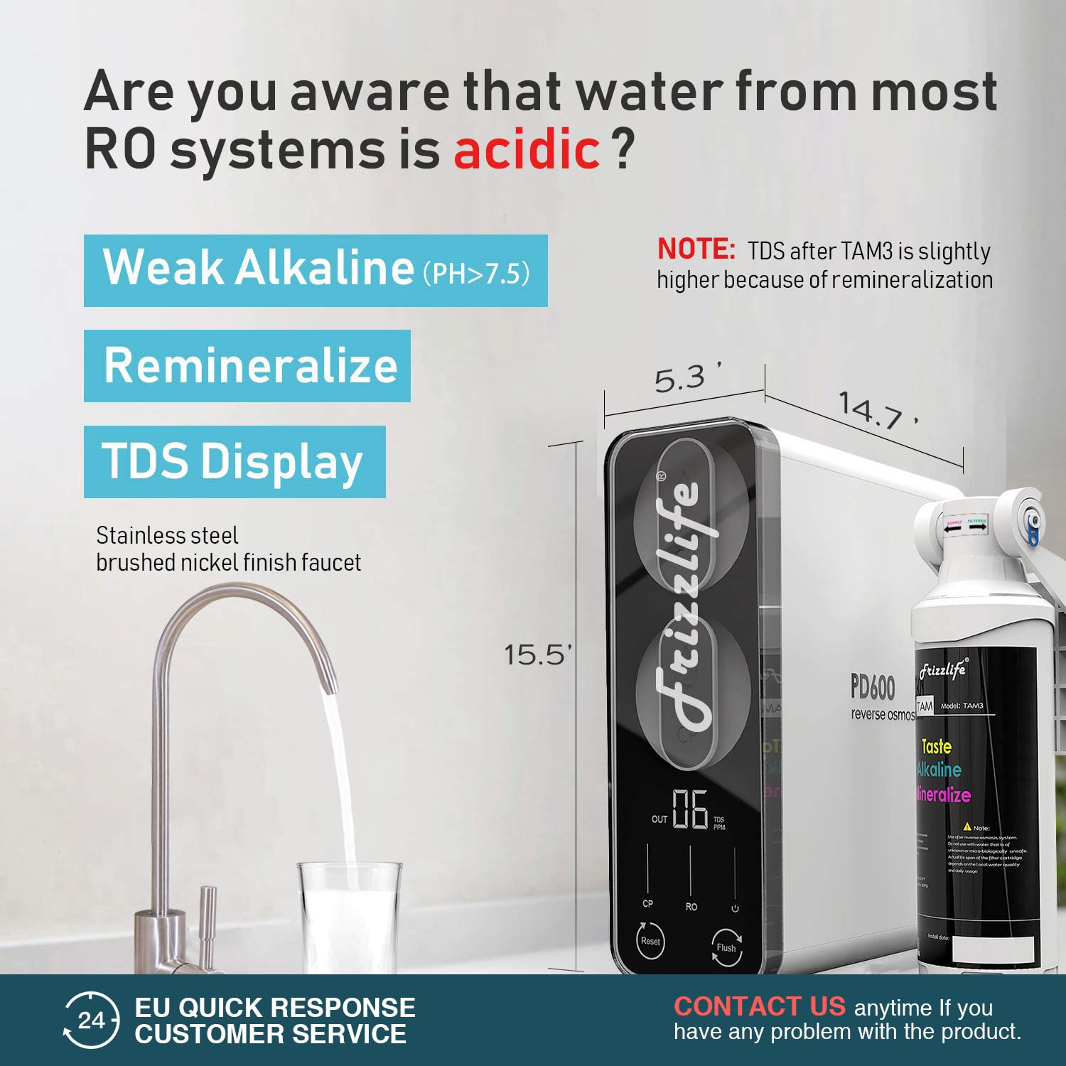 Amazing 🔥 Frizzlife RO Reverse Osmosis Water Filtration System - 600 GPD High Flow, Tankless, Reduce TDS, Compact, Alkaline Mineral PH, 1.5:1 Drain Ratio, USA Tech Support, PD600-TAM3