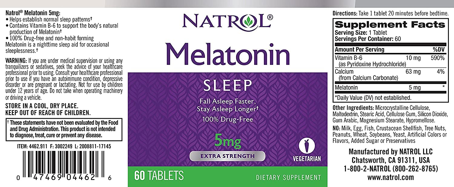 Natrol Melatonin Tablets, 5mg, 60 Count (Pack of 3)