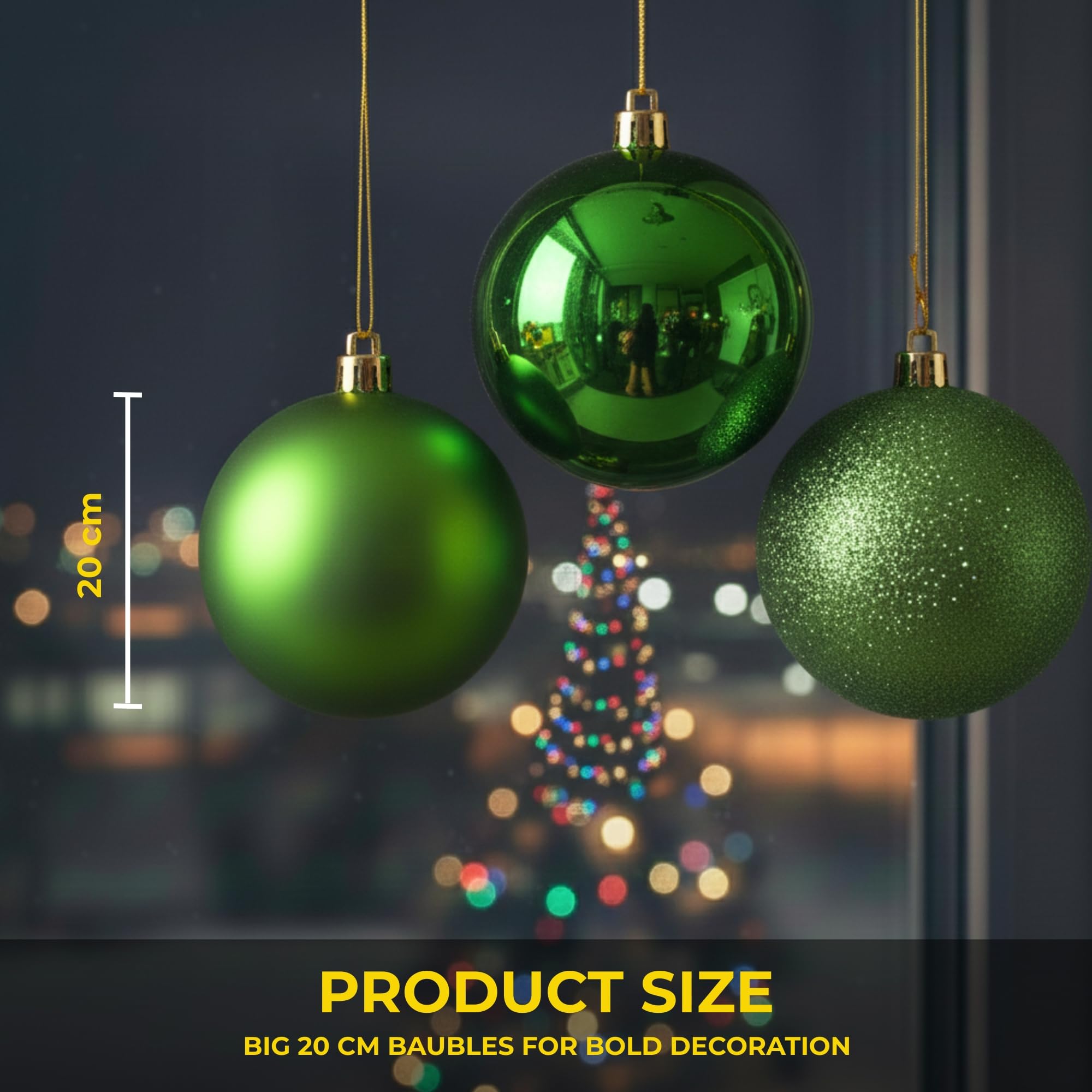 20 cm/3 große dunkelgrüne Weihnachtskugeln, PVC, bruchsicher, glänzend, matt, glitzernde Oberfläche, Weihnachtskugeln, Ornamente, sortiertes Set, Festliche Weihnachtsbaum-Hängedekorationen, rundes