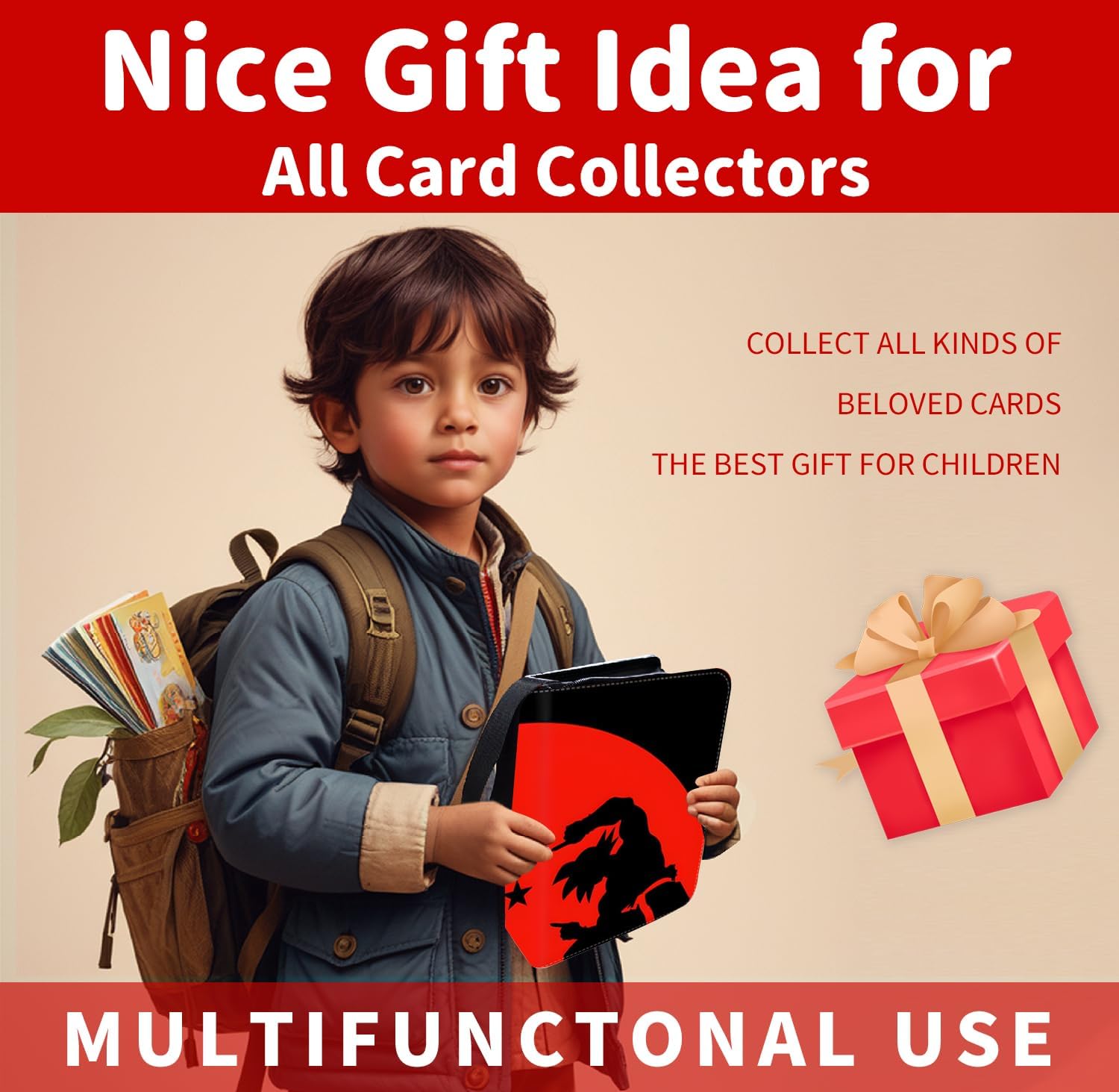 9 Pocket 3 Ring Trading Card Binder for MTG&TCG&Pokemon Card, with 50 Page Top Loading Card sleeves, 900 Card Capacity, Zipper Closure, Waterproof PU Leather Card Album for Standard Size Cards.