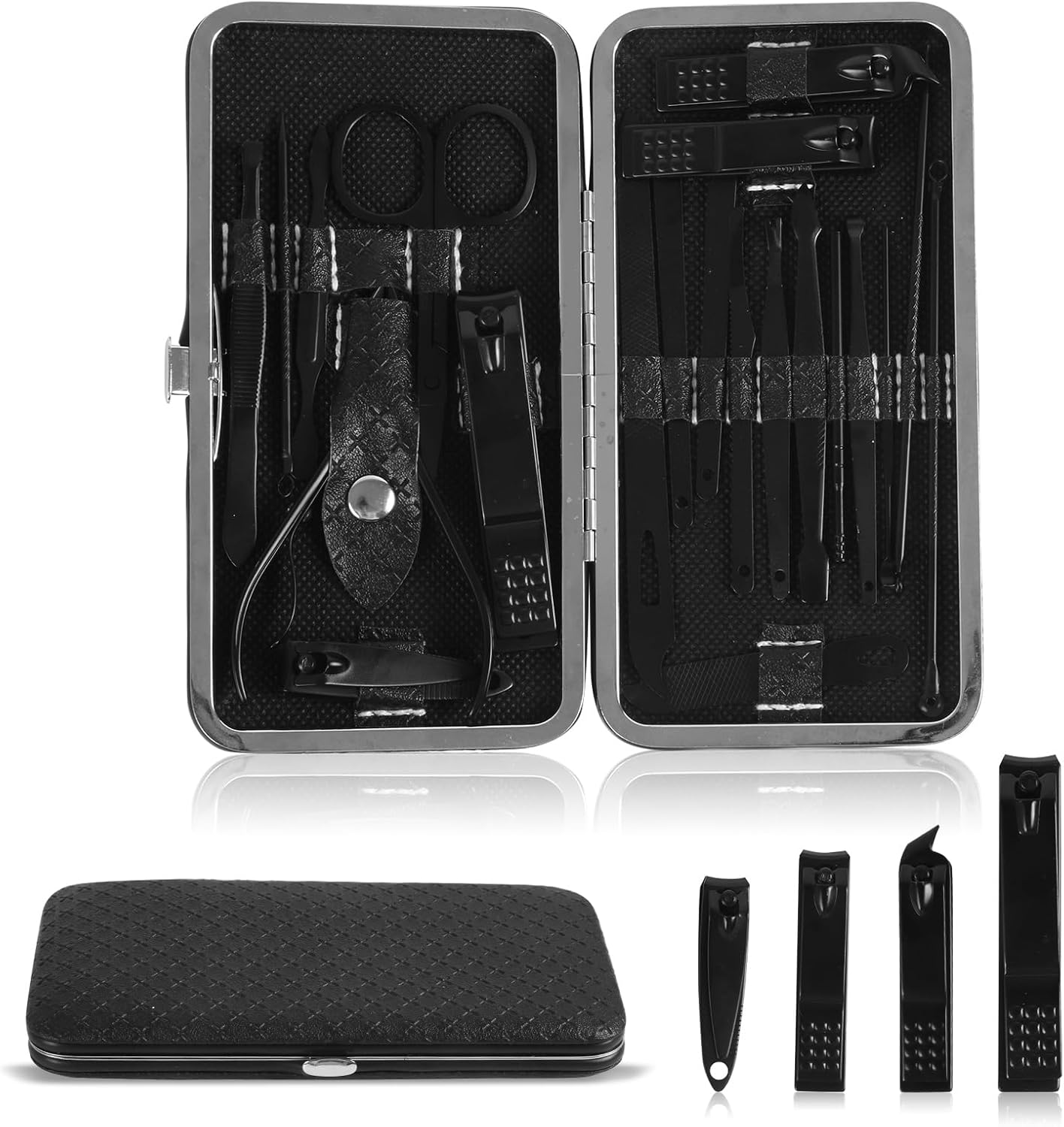 Nail Clippers Set, 21-in-1 Piece Manicure Set & Pedicure Kit, Stainless Steel Fingernail & Toenail Clipper Cutters, Professional Nail Care Tools with Luxurious Travel Case for Men and Women, Black Nail Clippers Set, 21-in-1 Piece Manicure Set & Pedicure Kit, Stainless Steel Fingernail & Toenail Clipper Cutters, Professional Nail Care Tools with Luxurious Travel Case for Men and Women, Black