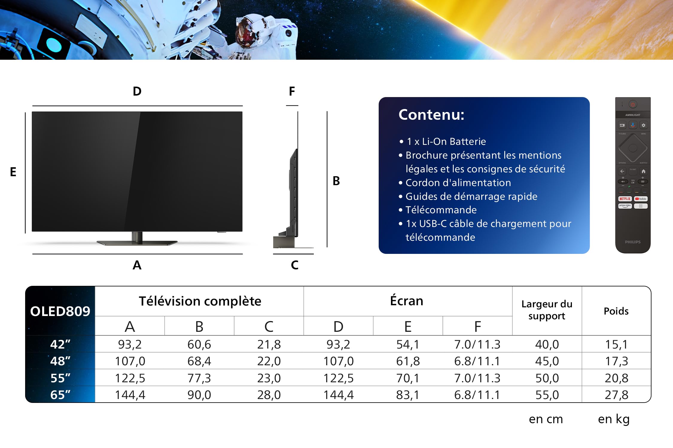 Philips Ambilight 48OLED809 Smart TV OLED 4K - Écran 48 Pouces, Plate-Forme P5 AI Perfect Picture Ultra HD, Google TV, Dolby Vision et Son Dolby Atmos, Fonctionne avec Alexa et Google Assistant