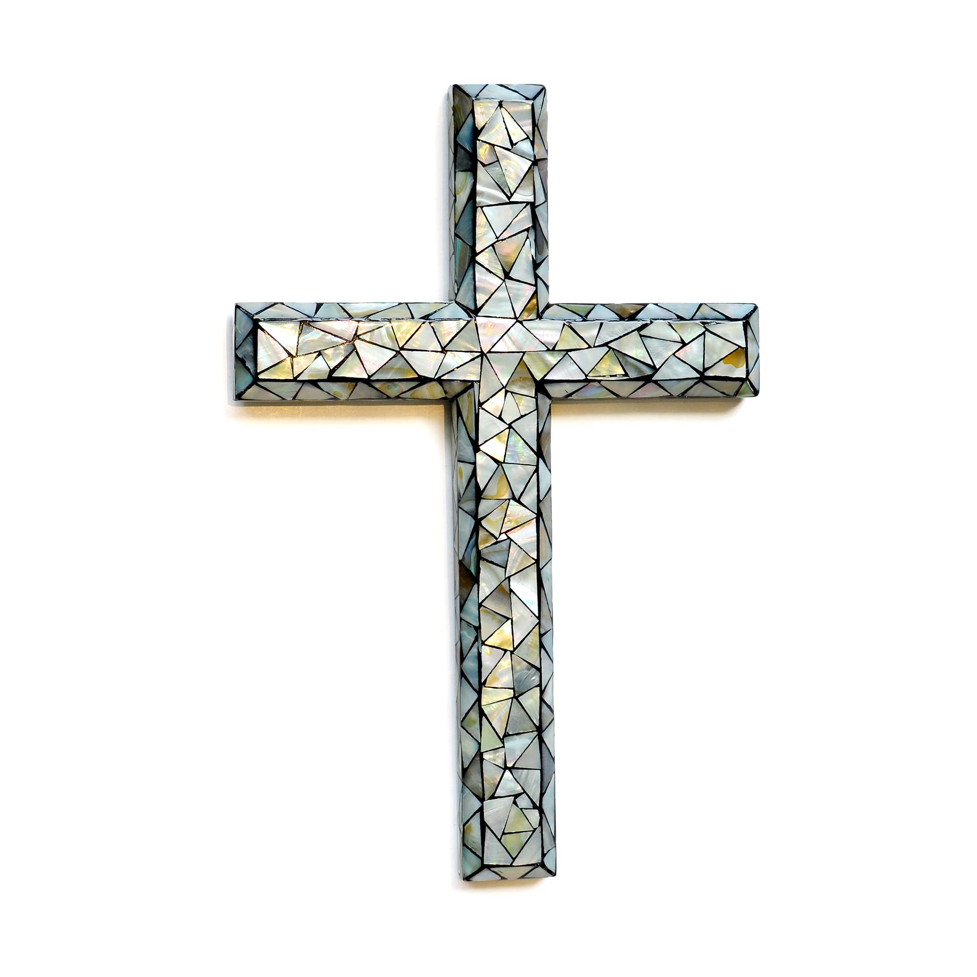 2cloud9Mother of Pearl Shell Inlaid Wall Cross (Medium 12 in - Basic Design)