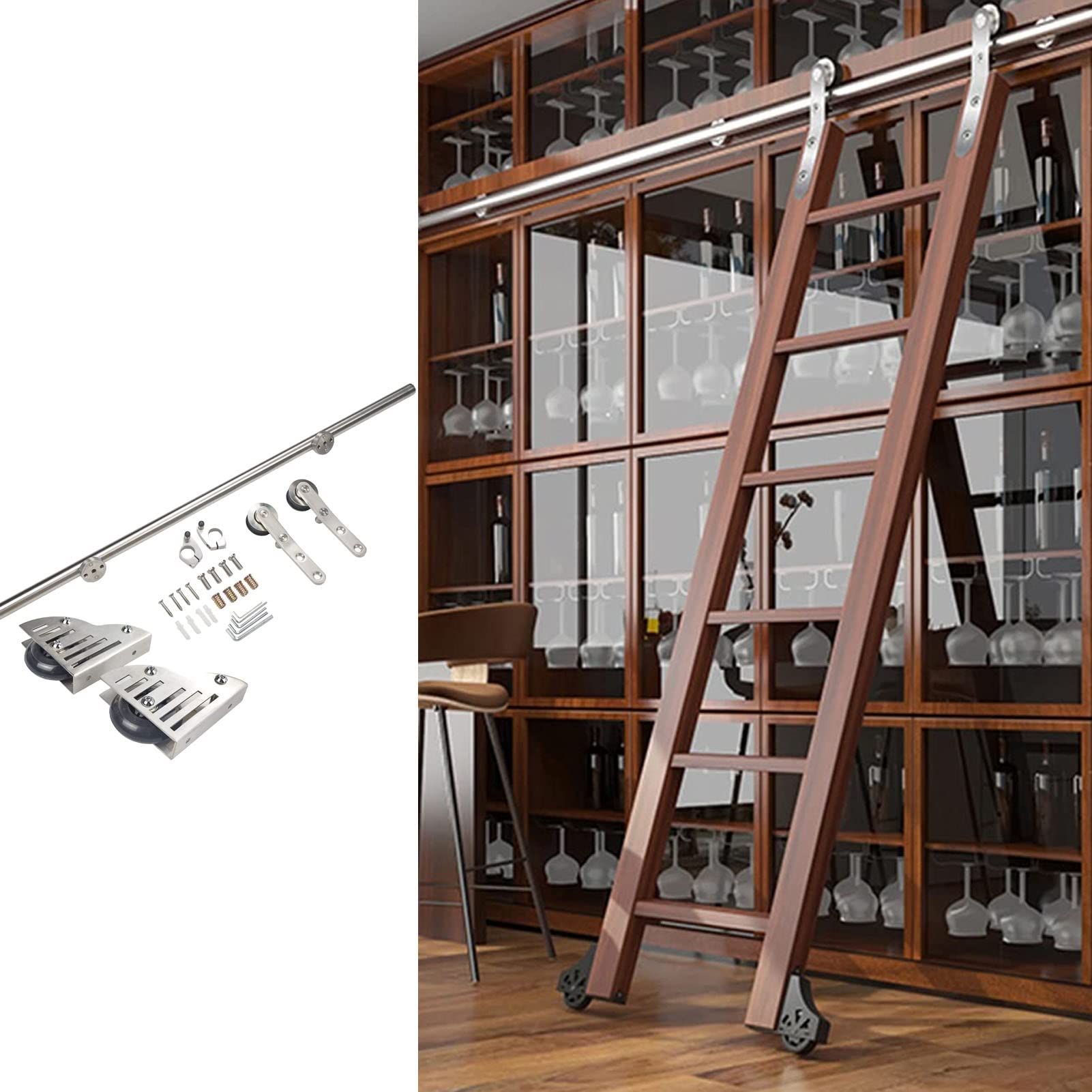 Kit de herrajes para escalera de biblioteca con ruedas y rieles de alta resistencia