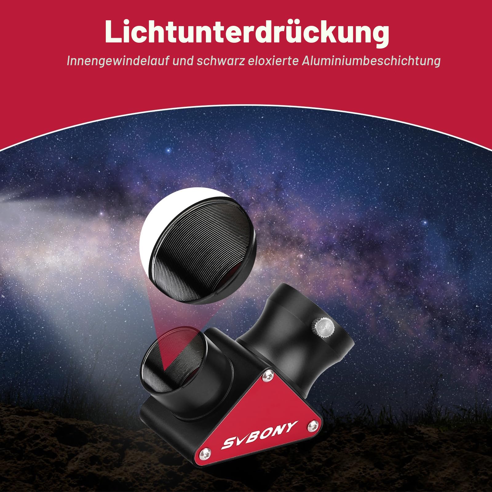 Svbony SV188P Zenitspiegel, 1,25 Zoll 90 Grad Dielektrikum Diagonaladapter, 99% Reflexionsvermögen Aufrechtes Bild, Metall Diagonalspiegel Teleskop Zubehör für Stargazer Observation Sky