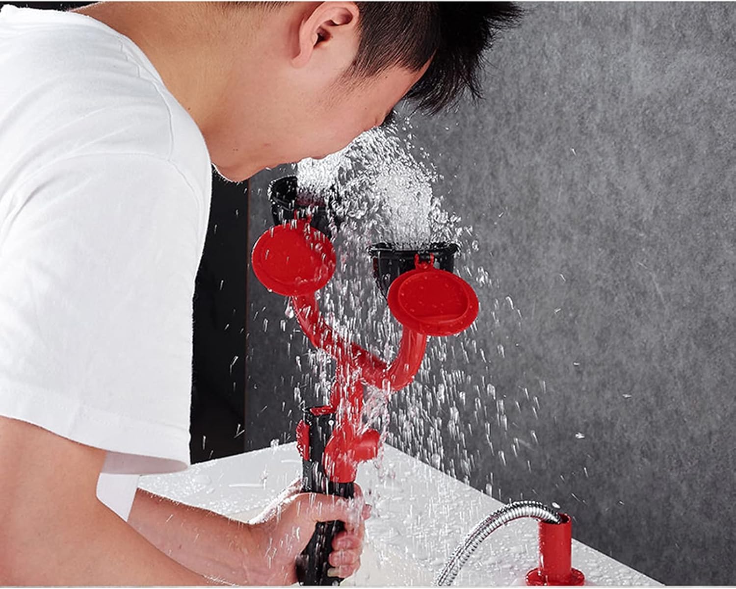 Eye Wash Station, Continuous Flow Eyewash Flush Shower, Double Spray Drench Hose Eye Wash Faucet, for Chemical Plant Lab