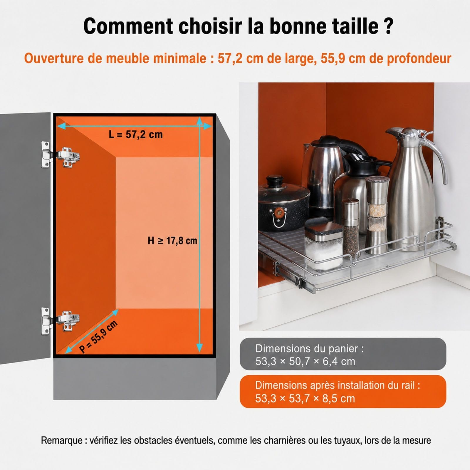 Panier Coulissant pour Placard sous évier, Organiseur de Cuisine, en Acier chromé, 1 étage