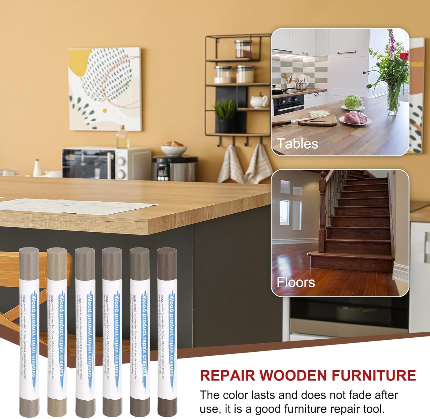 Generic Wood Filler Sticks 6 Colors Wooden Wax Touch Up Furniture Repair Crayons for Medium Gray, Tech Gray, Medium Brown 1-4