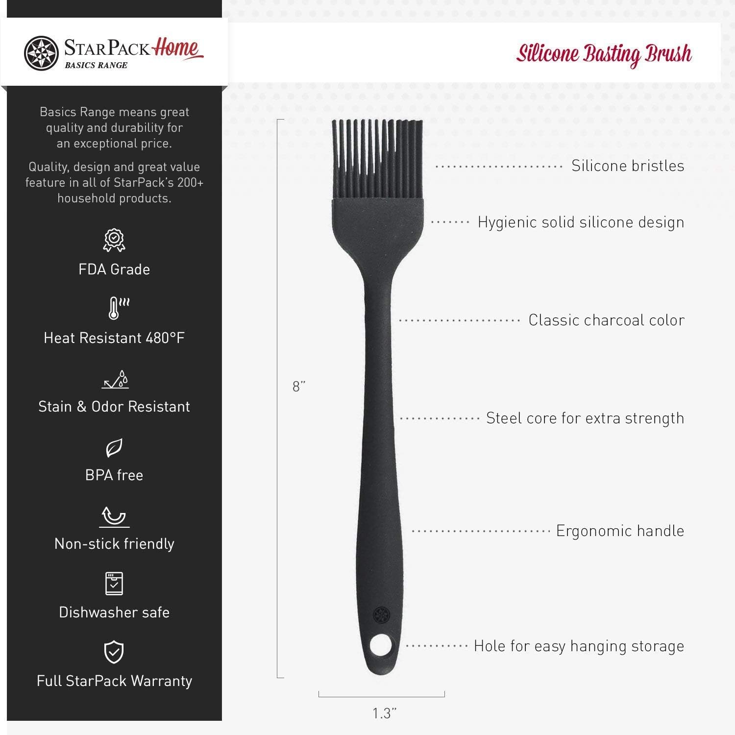 StarPack Basics Silicone Basting Brush - High Heat Resistant to 480°F, Hygienic One Piece Design, Pastry, Grill & BBQ Brush (Cherry Red): Home & Kitchen