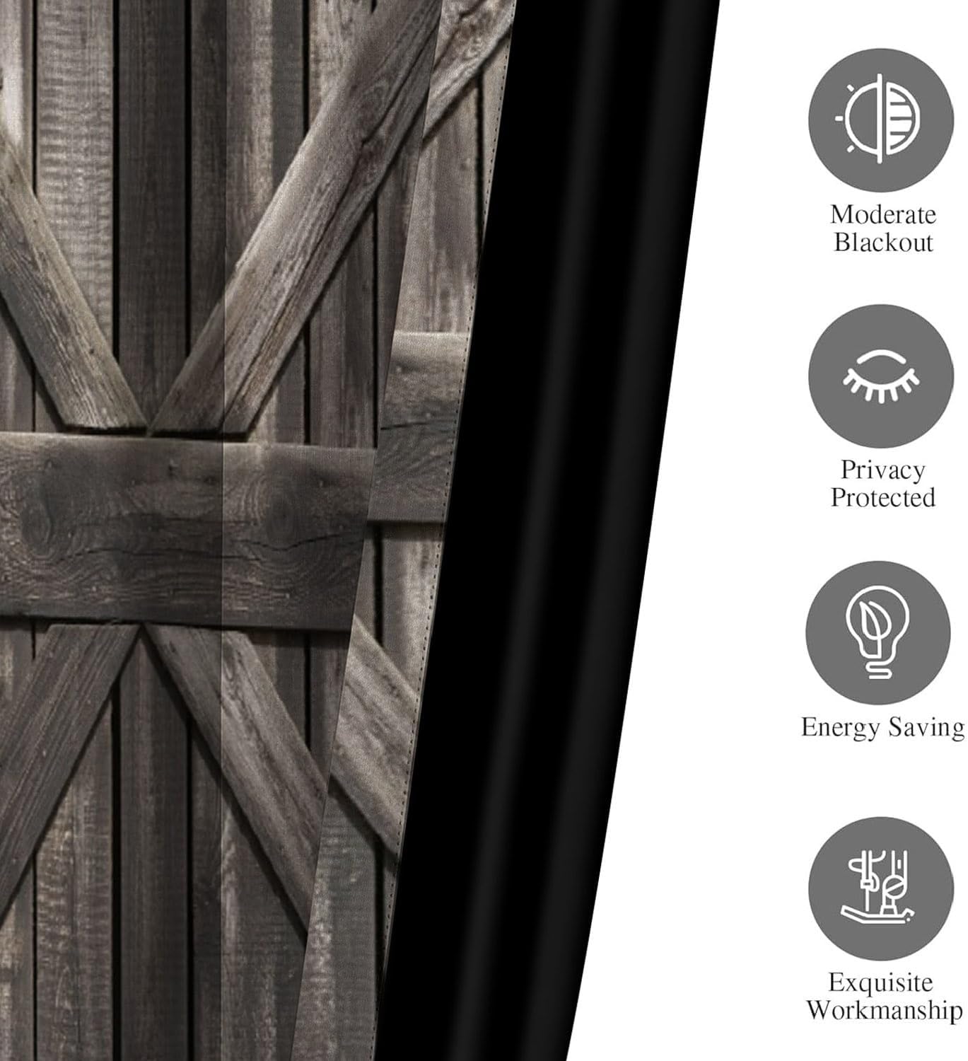 Rustic Wood Plank Blackout Curtains Retro Grey Wooden Barn Door Print Farmhouse Window Drapes for Bedroom Dorm Living Room Darkening Grommet Window Curtain Treatments 2 Panel Set,21x63inch