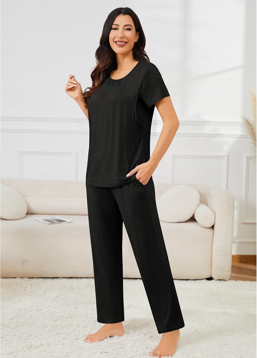 SWOMOG 3PCS Maternity Nursing Nightgown & Pajamas Set Short Sleeve Pjs for Breastfeeding Hospital Pregnancy Lounge Sets - Image 7