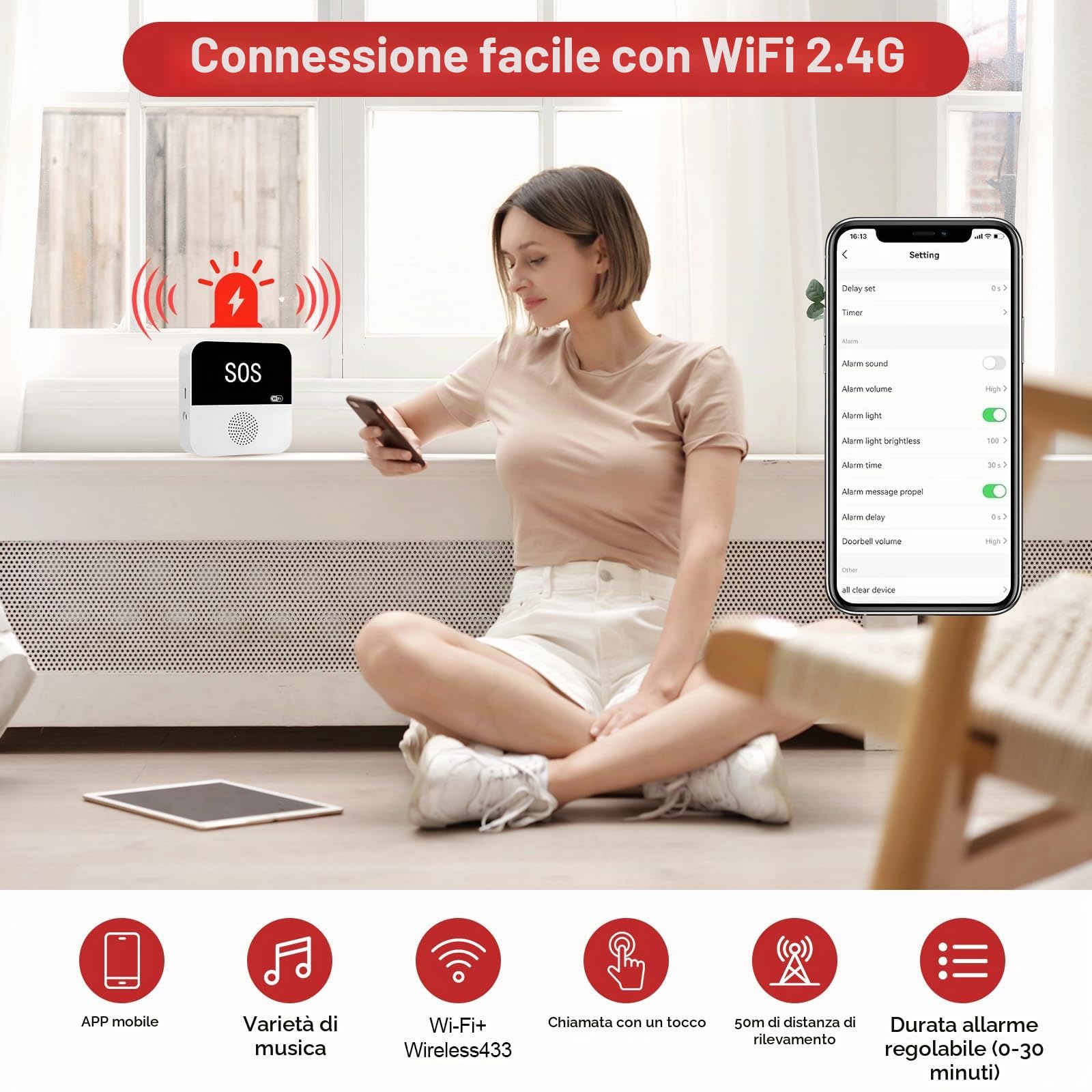 Pulsante di Emergenza per Anziani,Wireless Sistema di Chiamata di Emergenza | Bracciale di Emergenza per Anziani, Pulsante di Chiamata WiFi Caregiver Pager, Per Pazienti Anziani, Disabili, Bambini