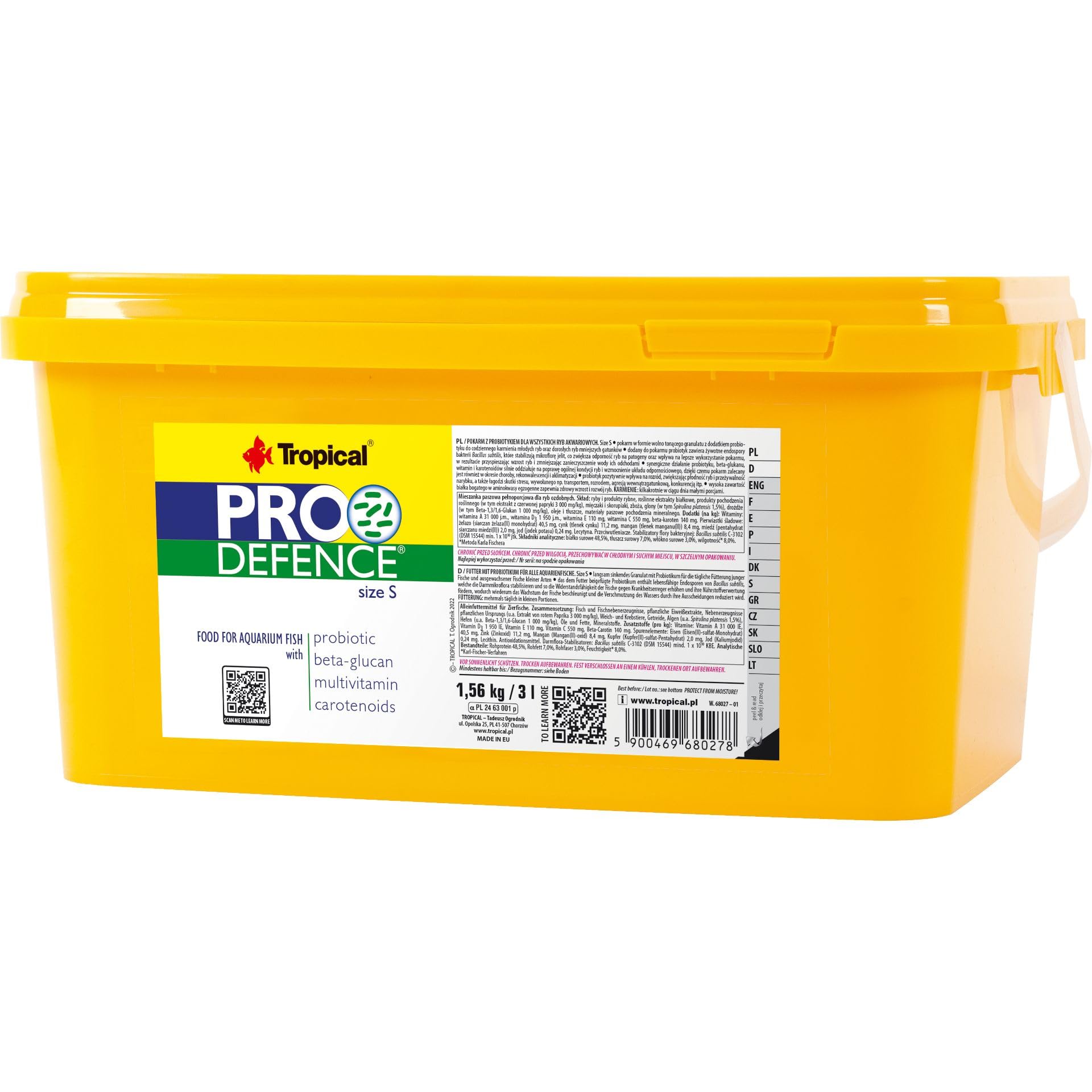 Pro Defence Size S (GRANULES) 3L / 1,56kg - Alimento con probiótico para Todos los Peces de Acuario