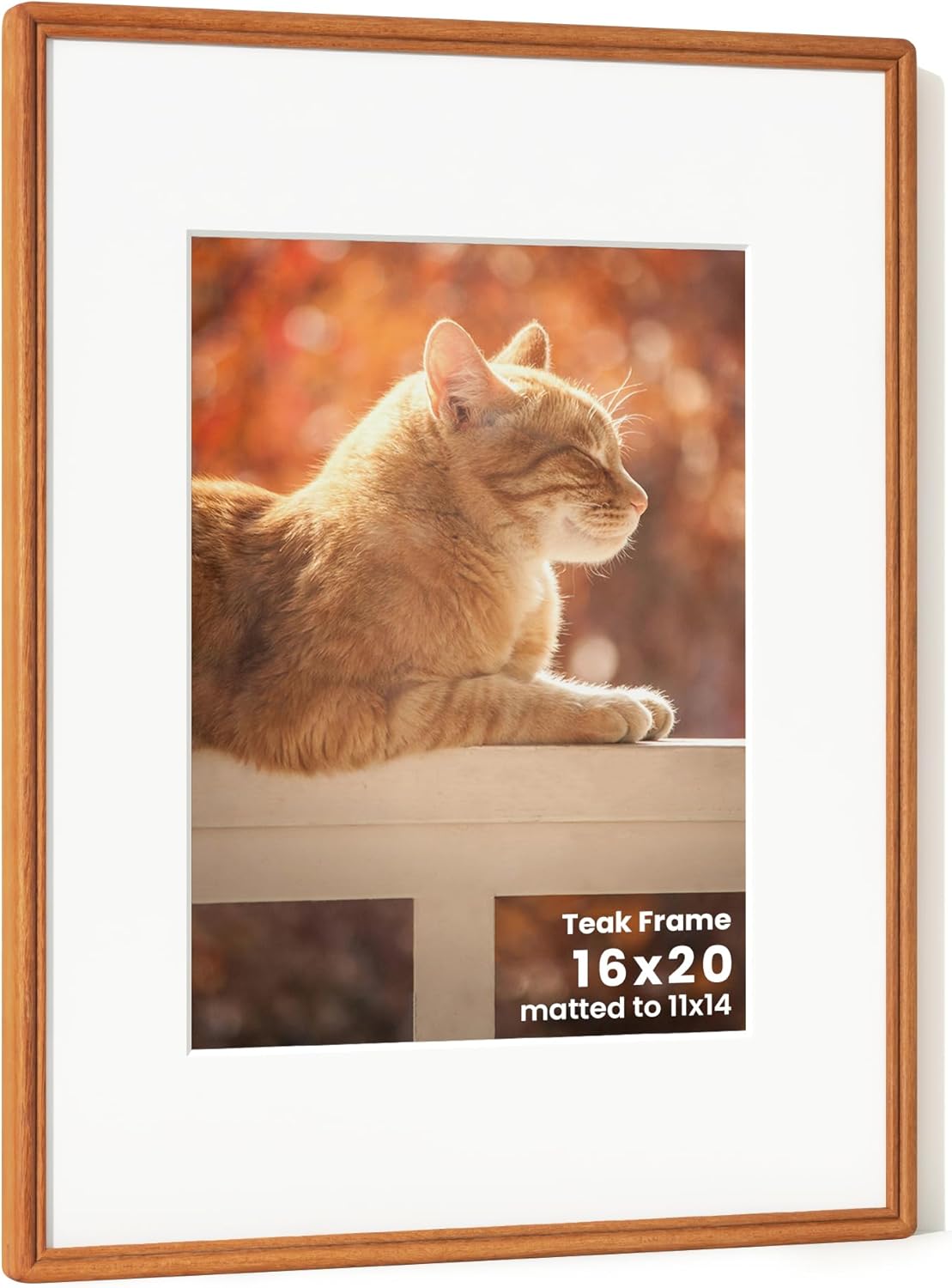 16X20 Picture Frame, Natural Solid Teak Wood Photo Frame with High Tempered Glass, Handcrafted Rounded Corner 16 by 20 Wooden Frame Matted to 11x14 Photo for Horizontal or Vertical Wall Mounting
