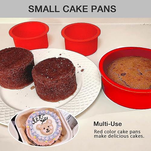 Miniatura 7 de Moldes de silicona para tartas de 6 y 4 pulgadas, moldes de silicona reutilizables, moldes redondos rojos fáciles de limpiar, molde pequeño para