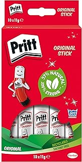 Pritt Glue Stick, Safe & Child-Friendly Craft Glue for Arts & Crafts Activities, Strong-Hold Adhesive for School & Office Supplies, 10x11g Pritt Stick,White