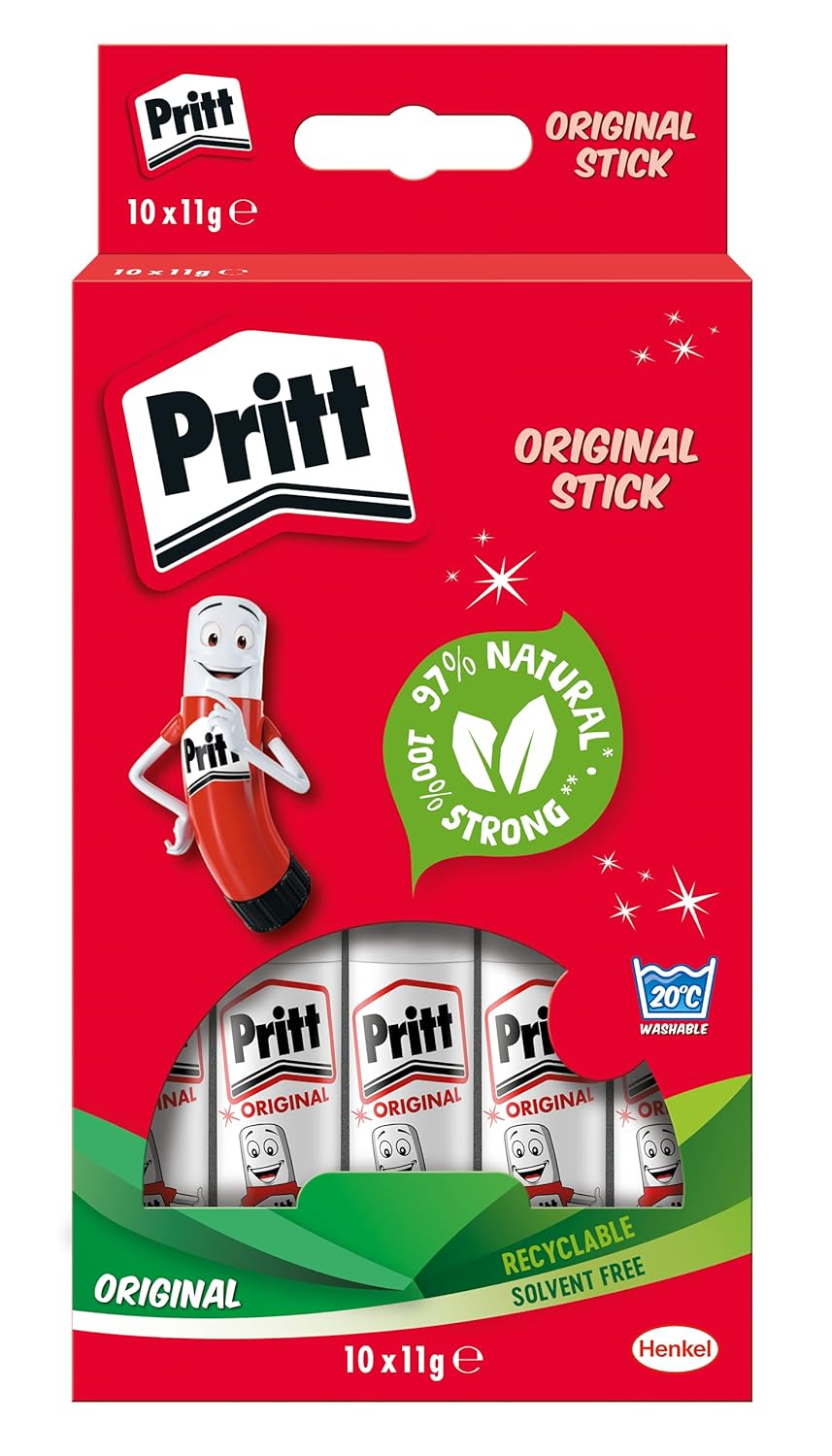 Pritt Glue Stick, Safe & Child-Friendly Craft Glue for Arts & Crafts Activities, Strong-Hold Adhesive for School & Office Supplies, 10x11g Pritt Stick,White